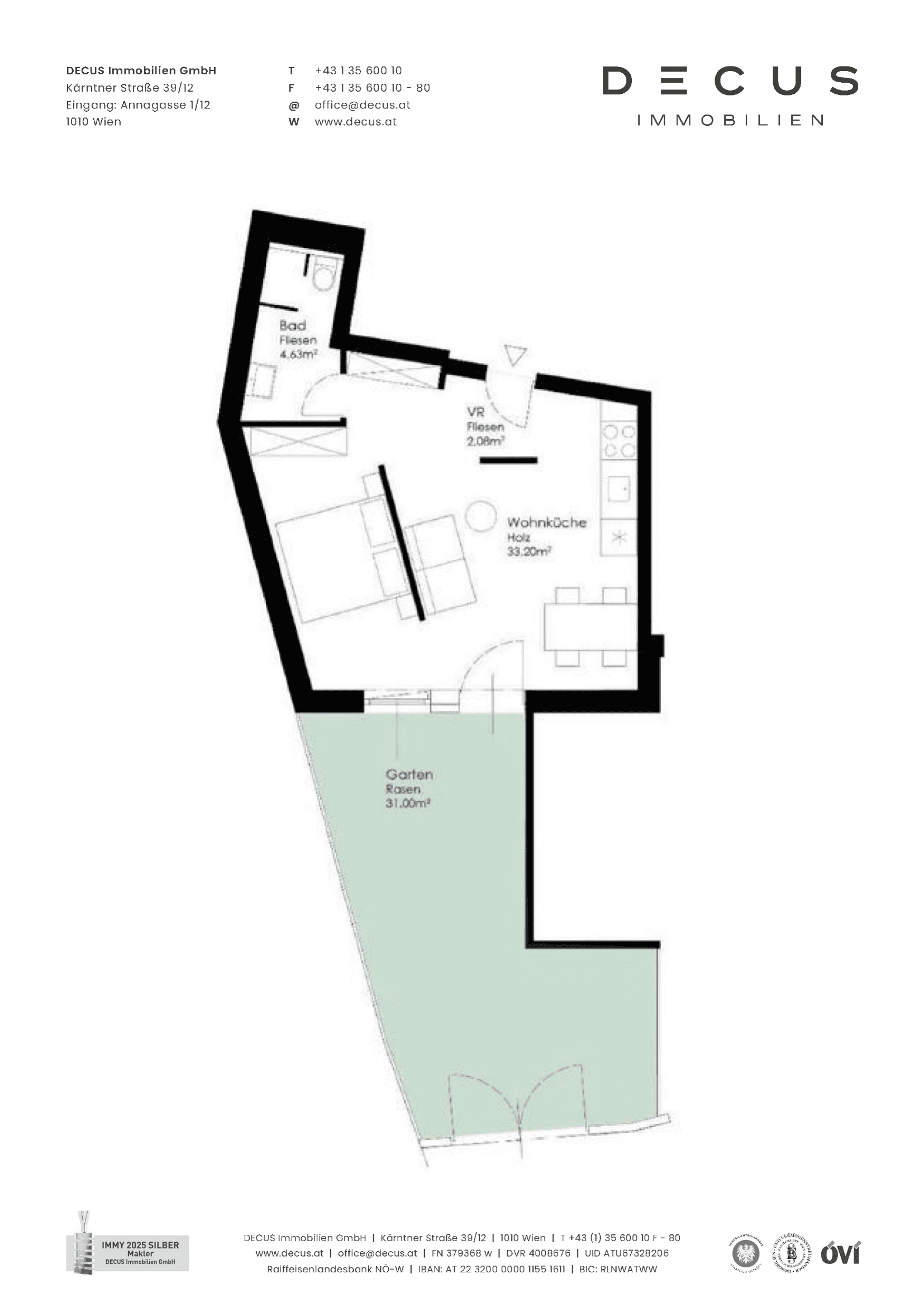 Grundriss Top 1 (Anlegerwohnung) — Gartenheimstraße 17 — 1.5 Zimmer — 39,9 m² — Ground floor