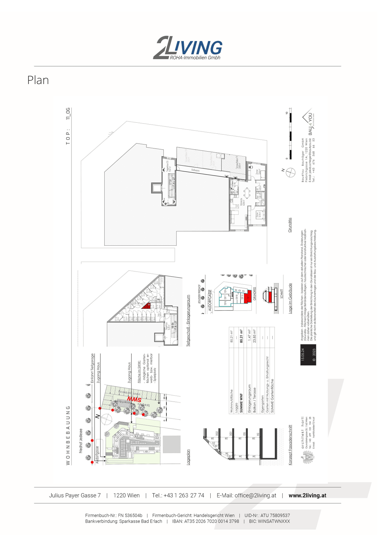 Grundriss Top 11 — Gartentraum — 3 Zimmer — 85,2 m² — 1st floor — Grünblick — Grundriss 2/2