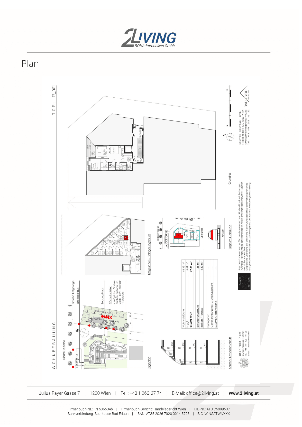 Grundriss Top 13 — Gartentraum — 2 Zimmer — 63,3 m² — 1st attic floor — Grünblick — Grundriss 2/2