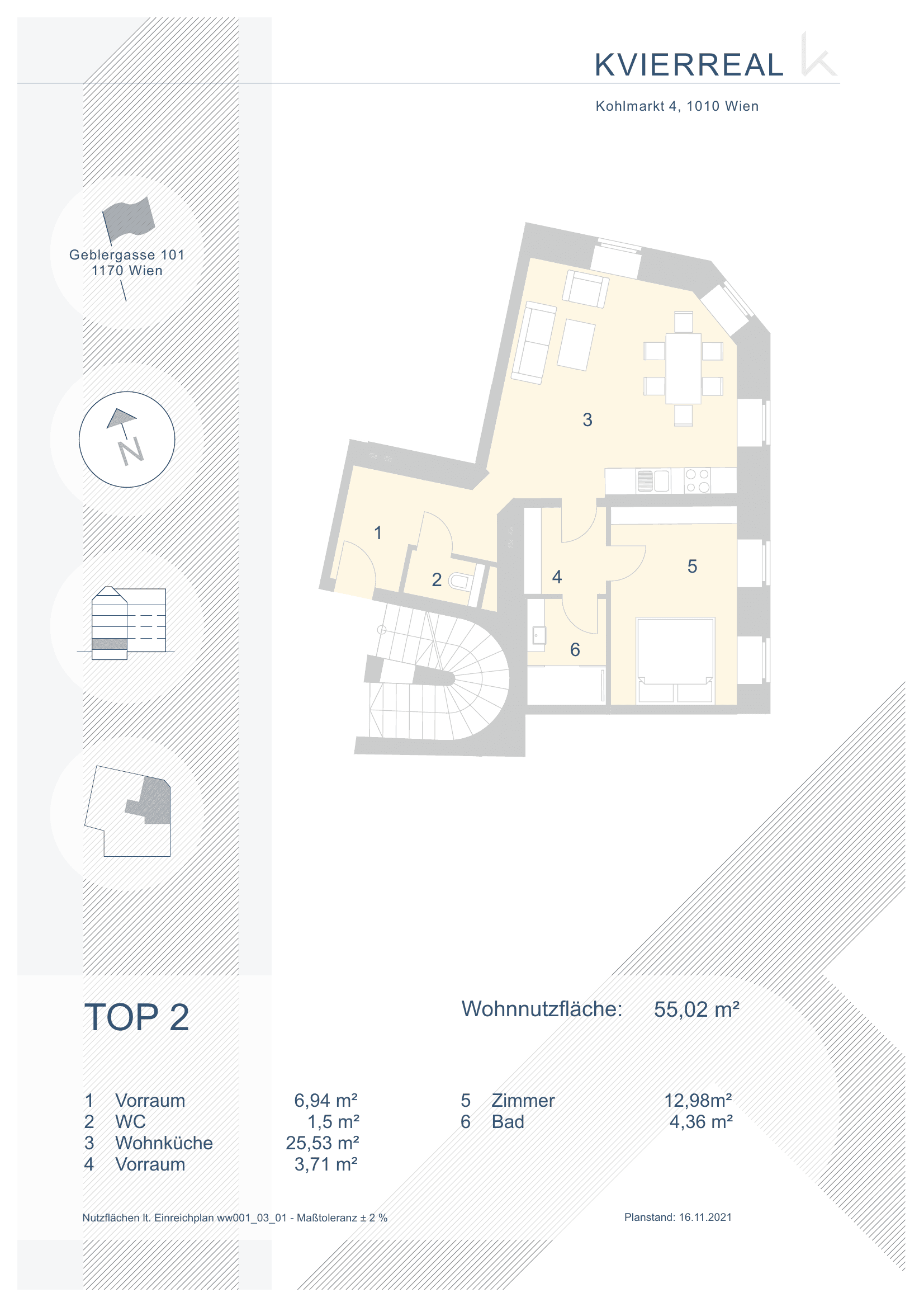 Grundriss 2 — Geblergasse 101 — 2 Zimmer — 55 m² — Ground floor — Grundriss 2/2