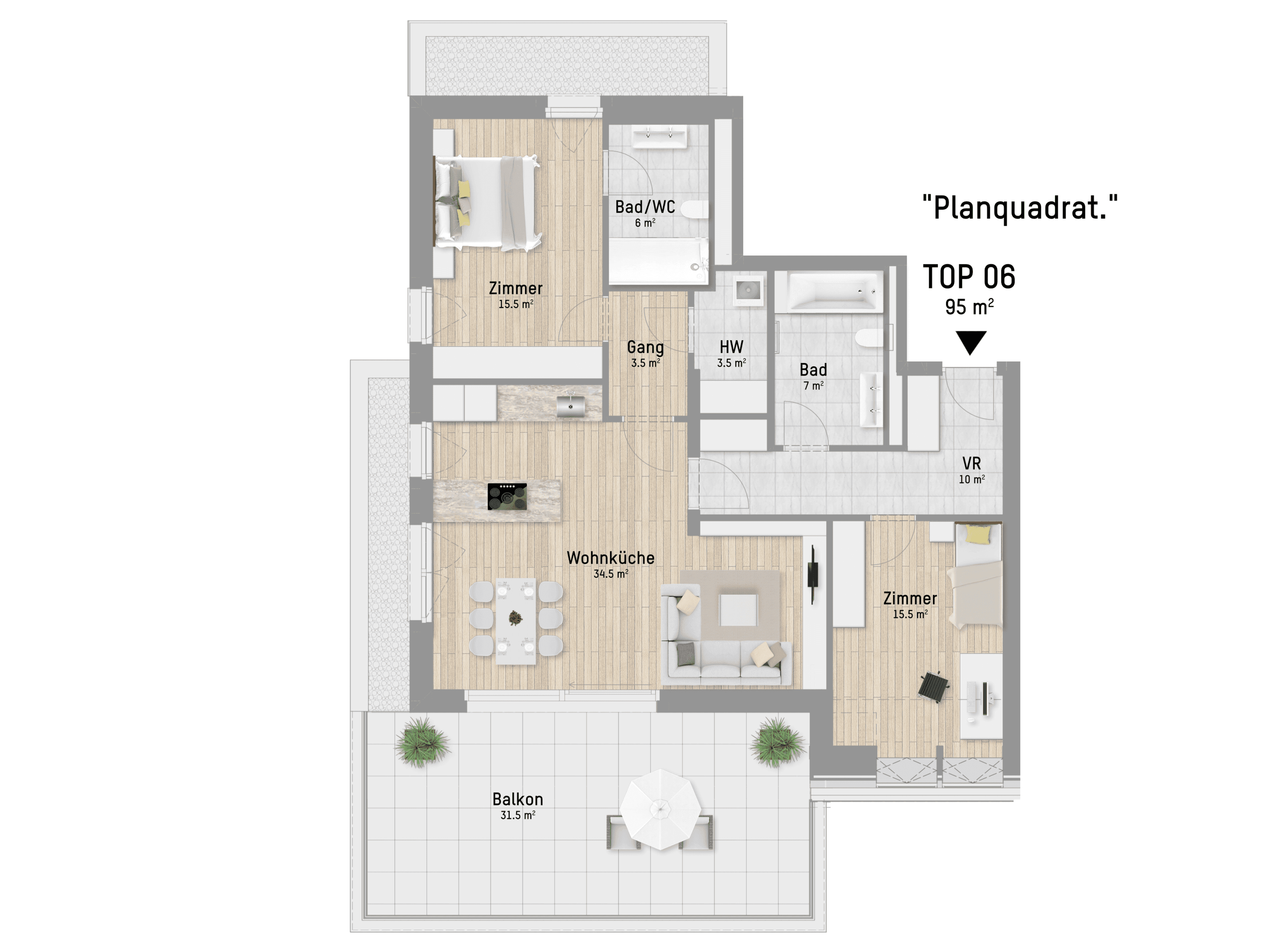 Grundriss Top 6 — Gmarchhaufenstraße 6 — 3 Zimmer — 95,2 m² — 1st attic floor — Grundriss 1/2