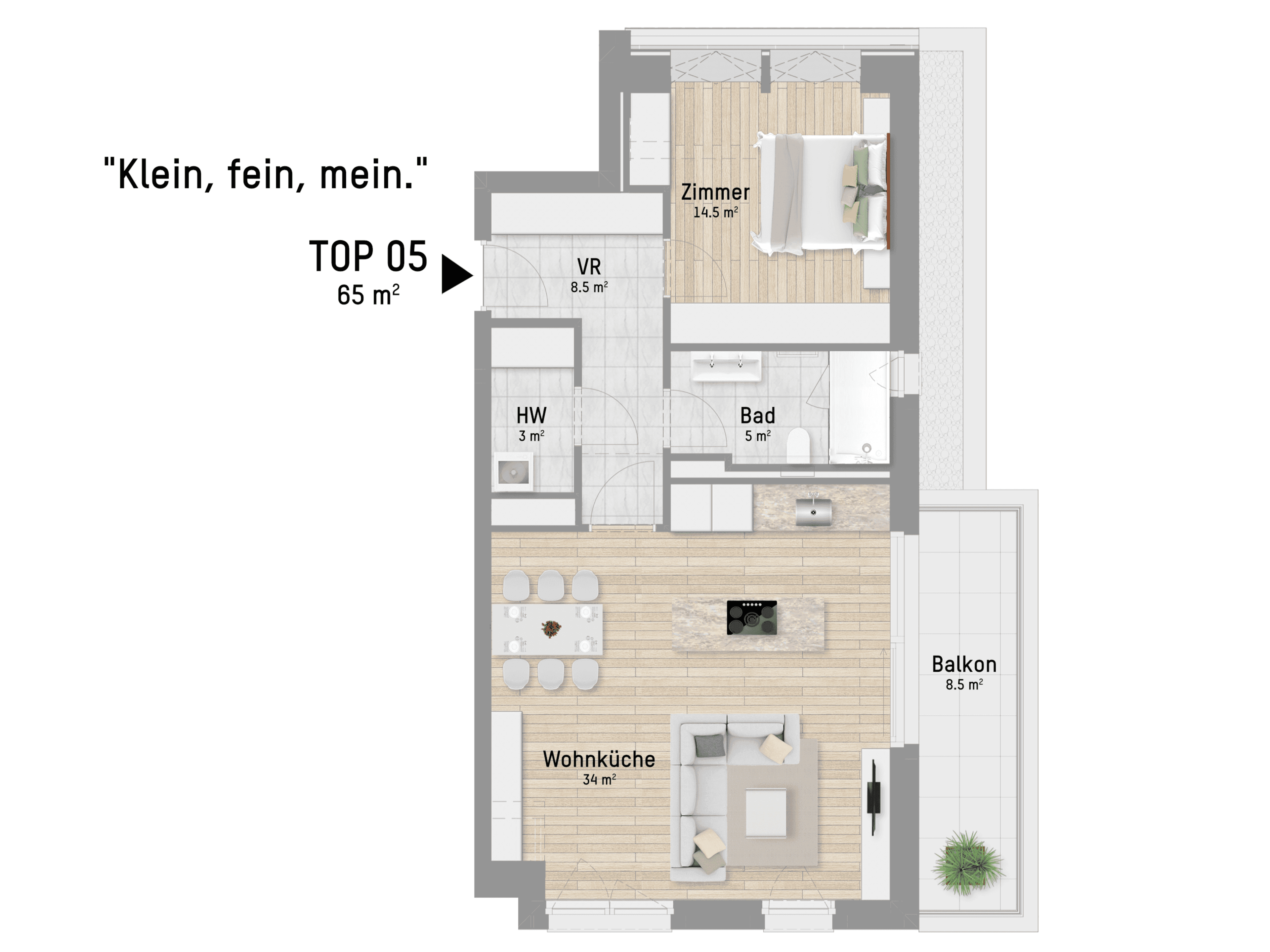 Grundriss Top 5 — Gmarchhaufenstraße 6 — 2 Zimmer — 65 m² — 1st attic floor — Grundriss 1/2