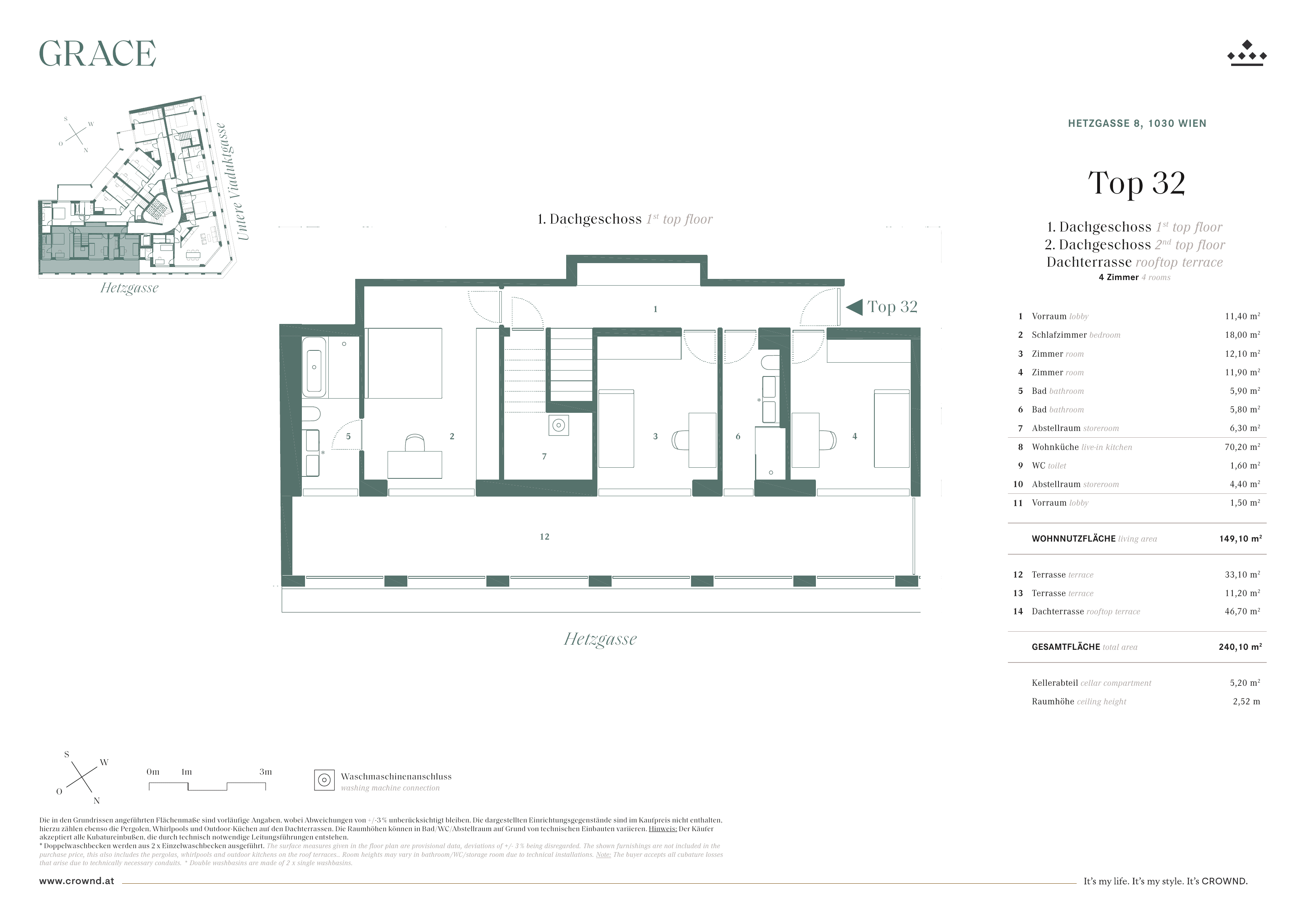 Grundriss Top 32 — Grace — 4 Zimmer — 147,6 m² — 1st attic floor / 2nd attic floor — Grundriss 1/3