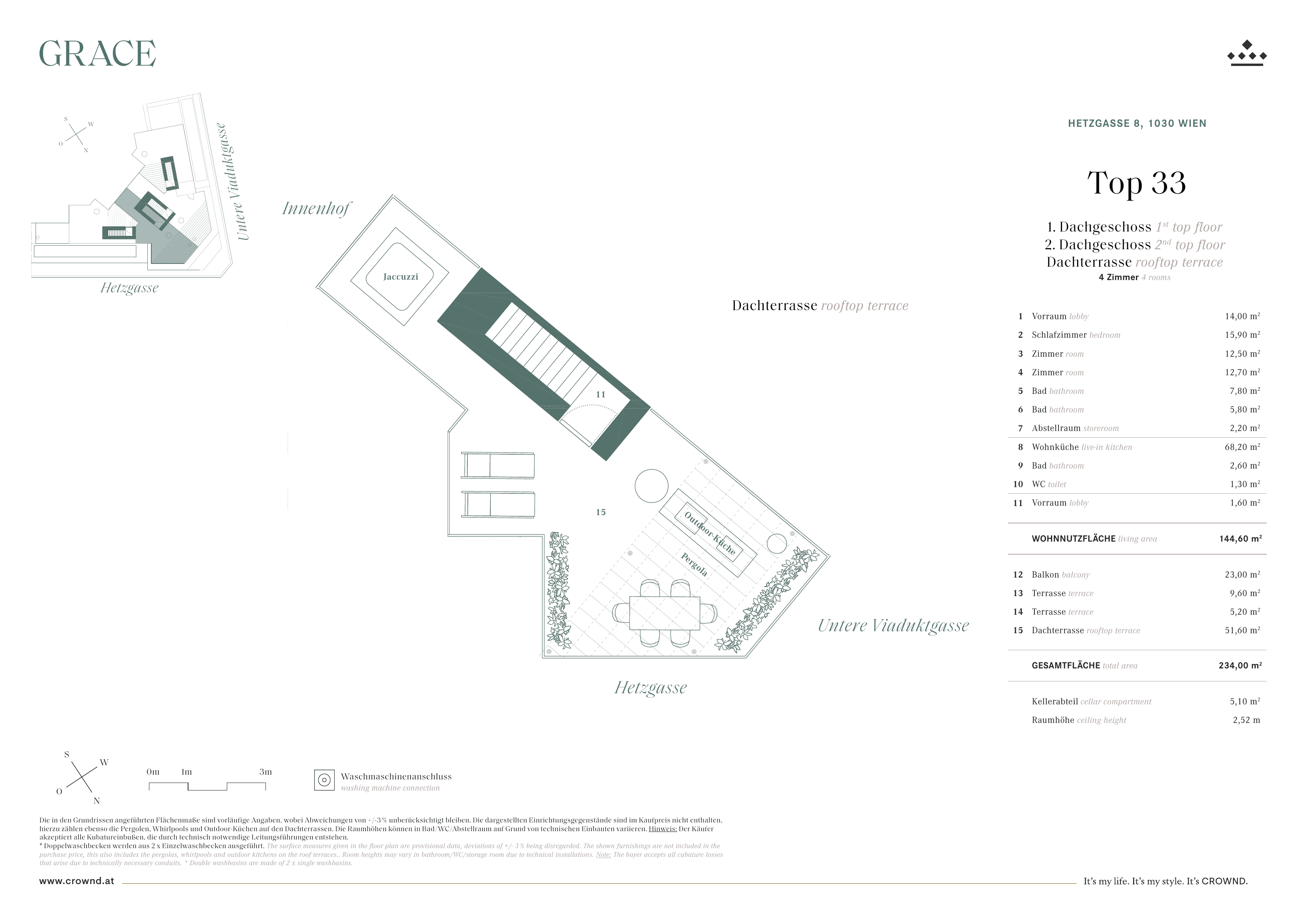 Grundriss Top 33 — Grace — 4 Zimmer — 142,9 m² — 1st attic floor / 2nd attic floor — Grundriss 3/3