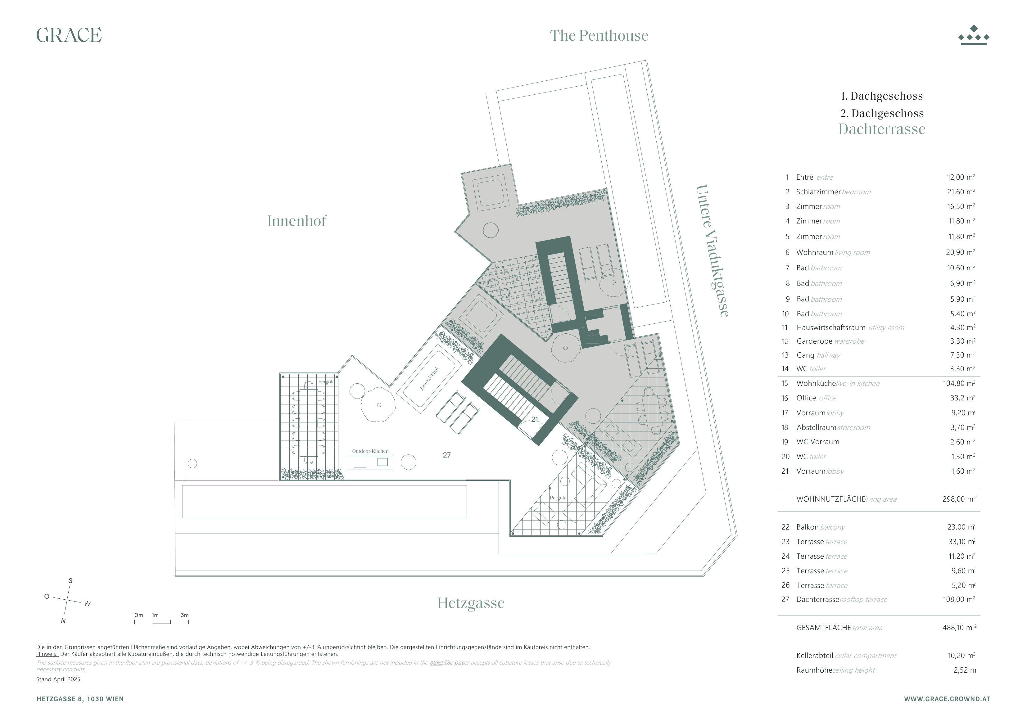 Grundriss Top 32+33 — Grace — 5 Zimmer — 298 m² — 1st attic floor / 2nd attic floor — Grundriss 3/3