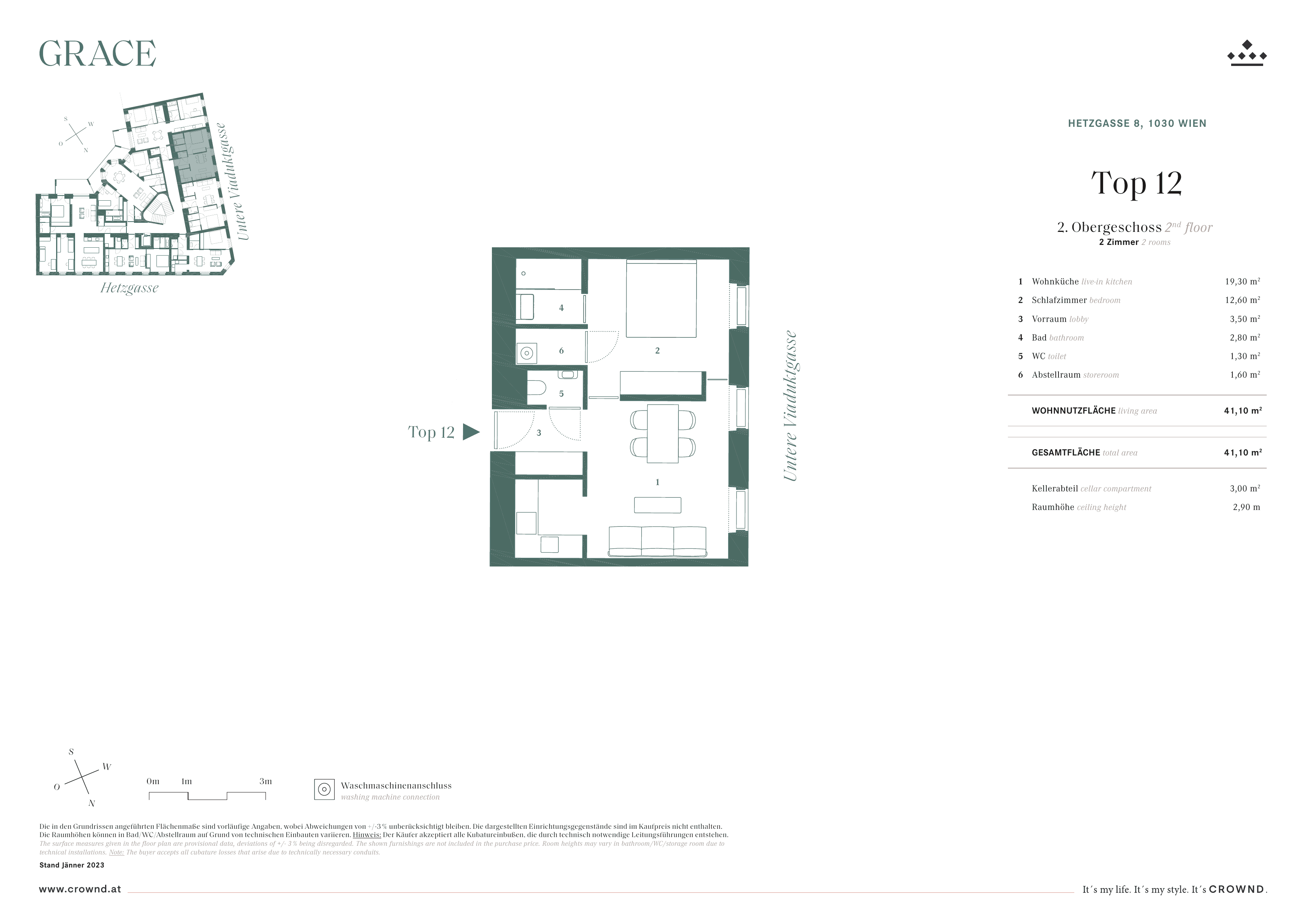 Grundriss Top 12 — Grace — 2 Zimmer — 41,1 m² — 3rd floor
