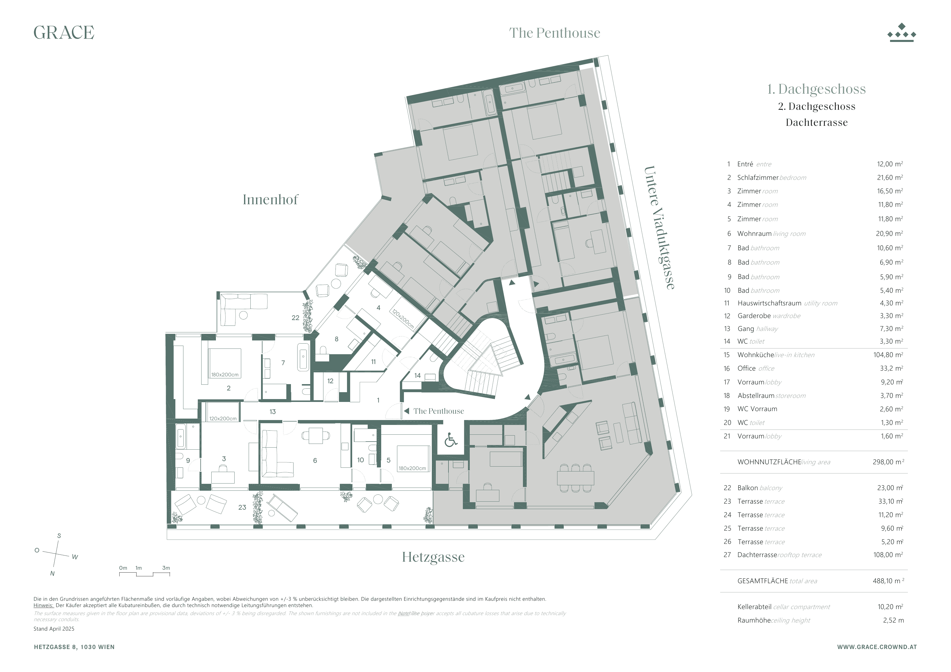 Grundriss Top 32+33 — Grace — 5 Zimmer — 298 m² — 1st attic floor / 2nd attic floor — Grundriss 1/3