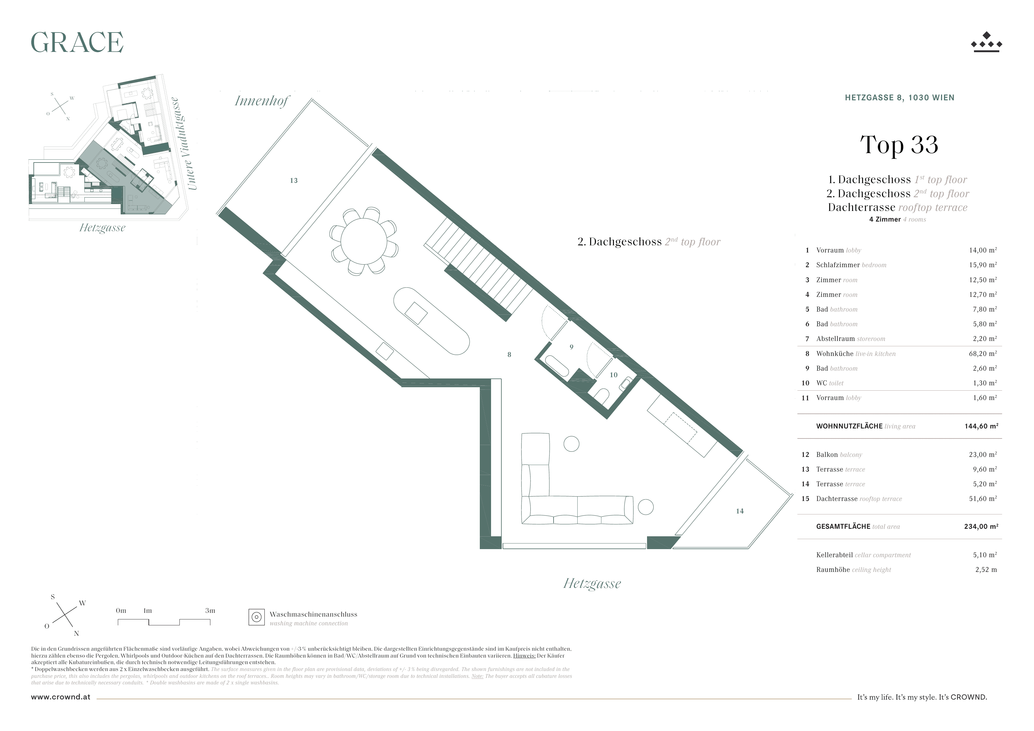 Grundriss Top 33 — Grace — 4 Zimmer — 142,9 m² — 1st attic floor / 2nd attic floor — Grundriss 2/3