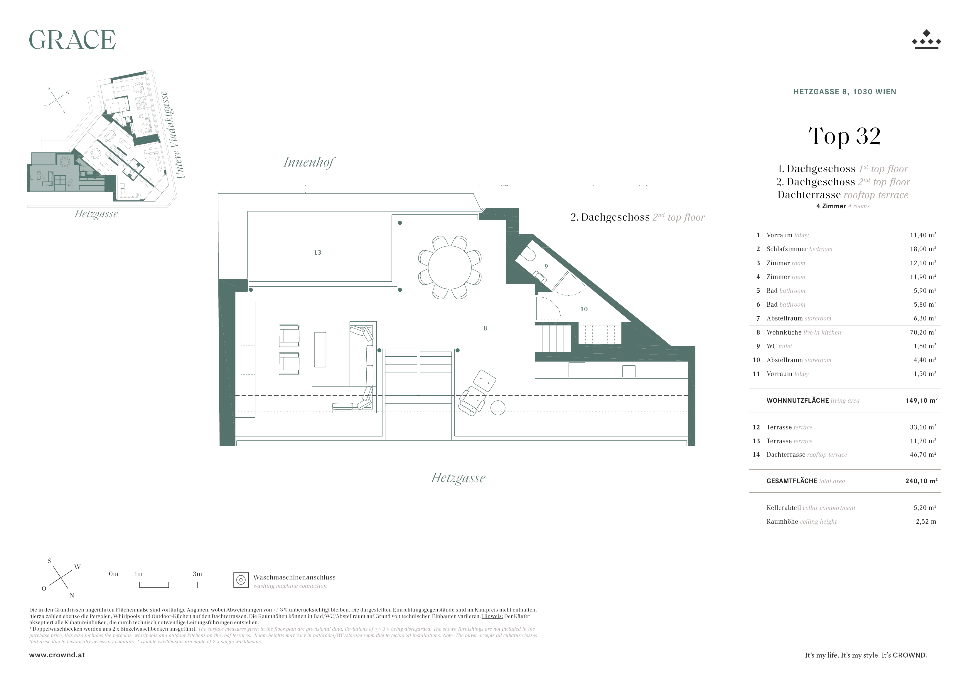 Grundriss Top 32 — Grace — 4 Zimmer — 147,6 m² — 1st attic floor / 2nd attic floor — Grundriss 2/3