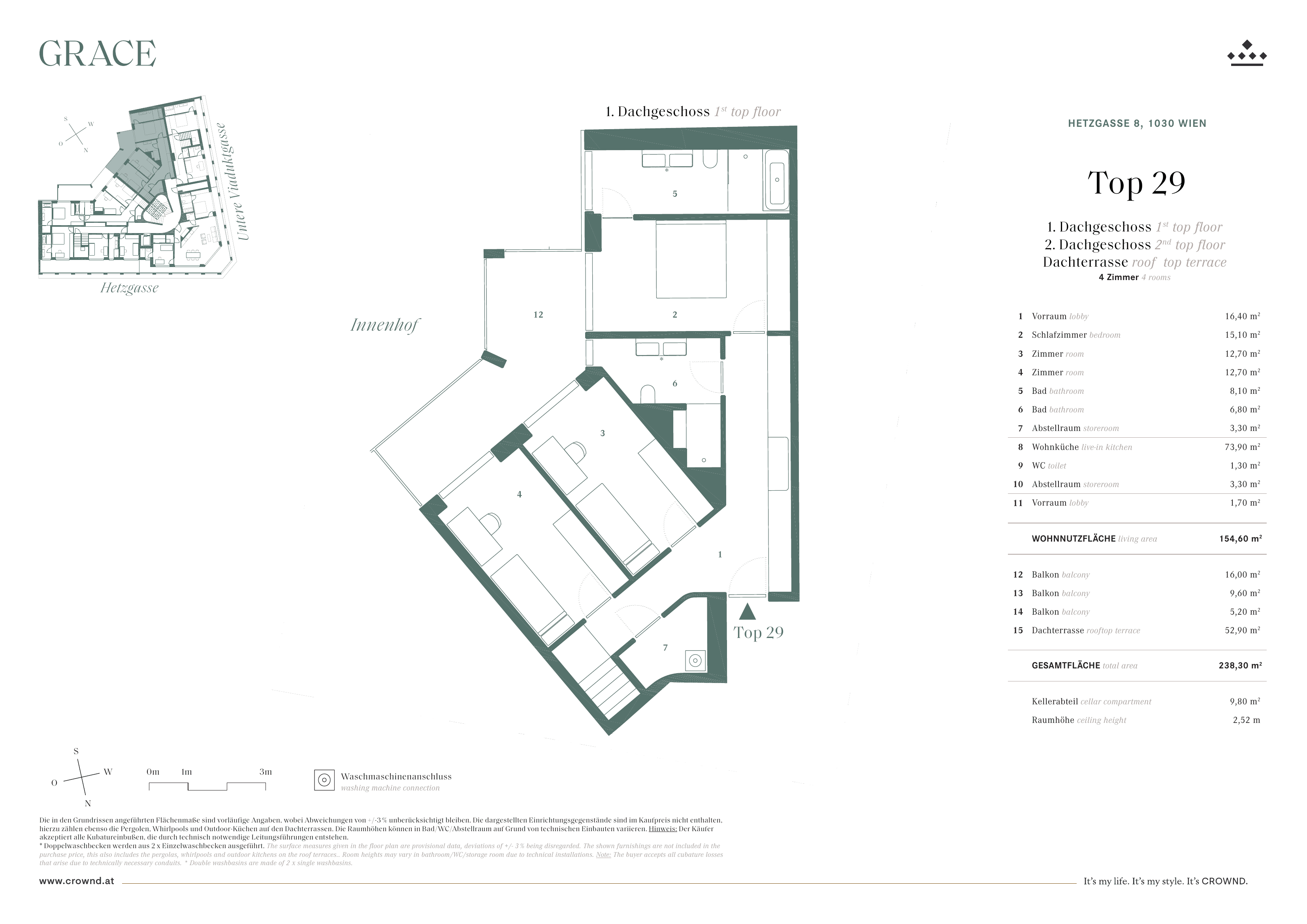 Grundriss Top 29 — Grace — 4 Zimmer — 152,9 m² — 1st attic floor / 2nd attic floor — Grundriss 1/3