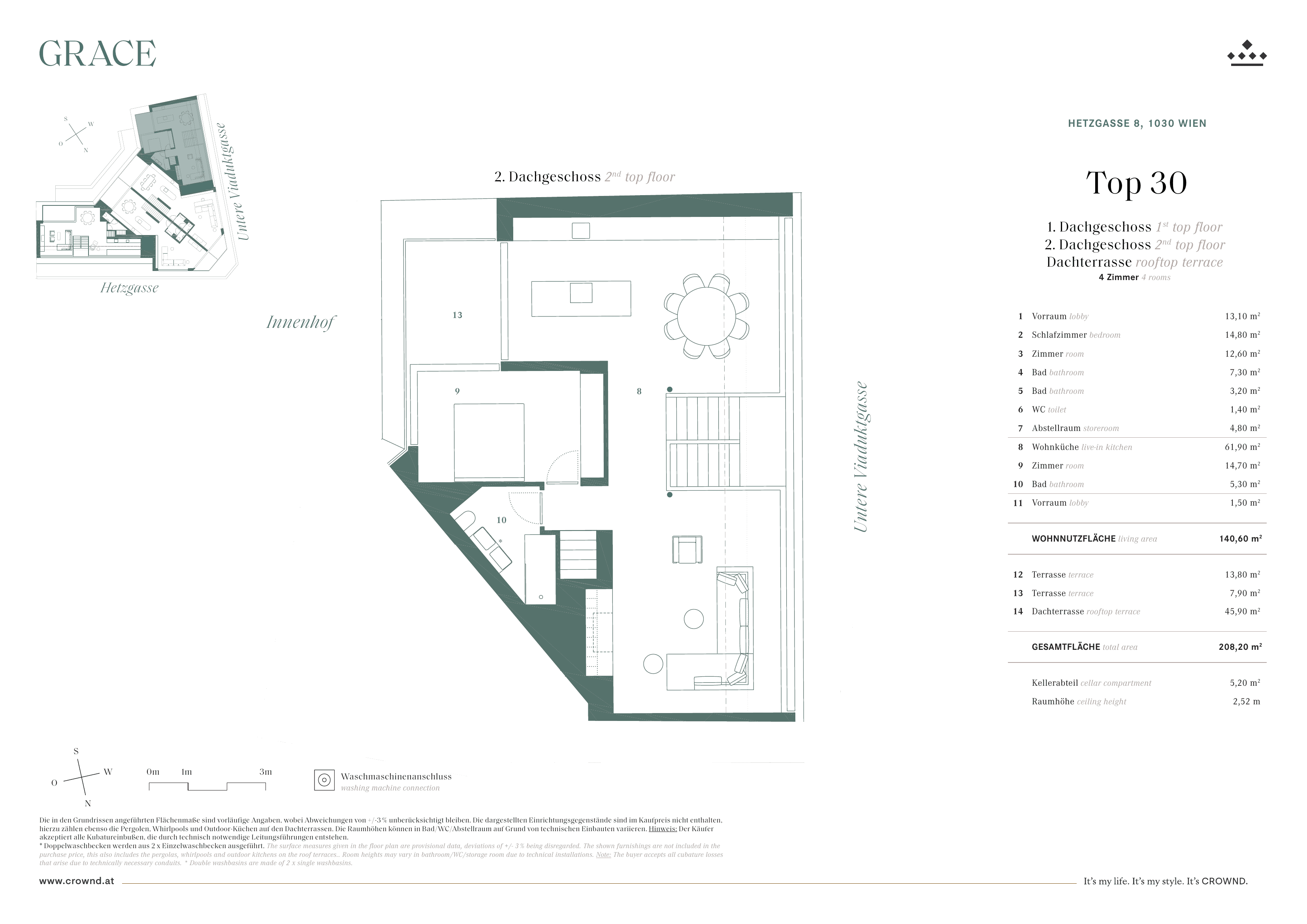 Grundriss Top 30 — Grace — 4 Zimmer — 138,9 m² — 1st attic floor / 2nd attic floor — Grundriss 2/3