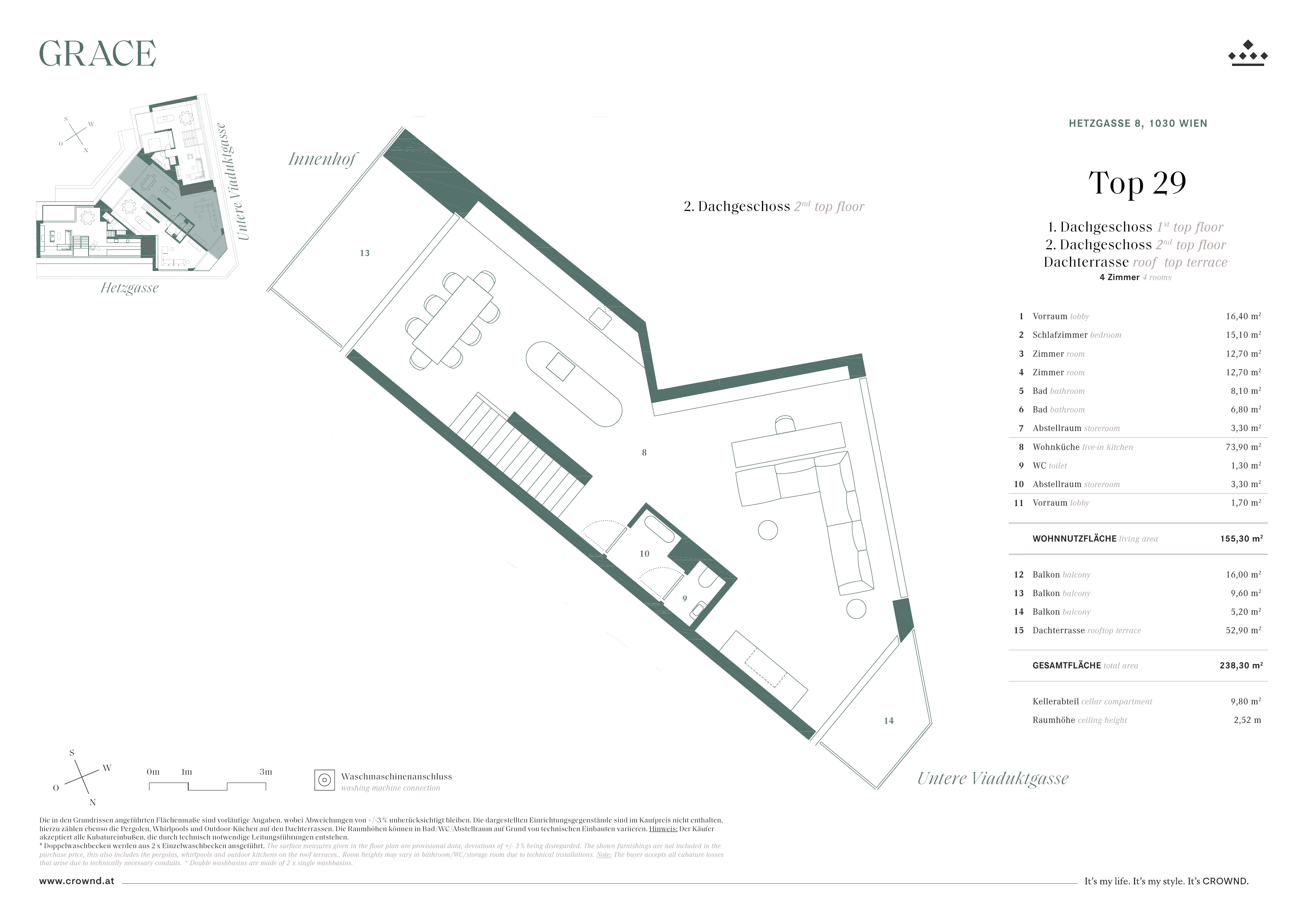 Grundriss Top 29 — Grace — 4 Zimmer — 152,9 m² — 1st attic floor / 2nd attic floor — Grundriss 2/3