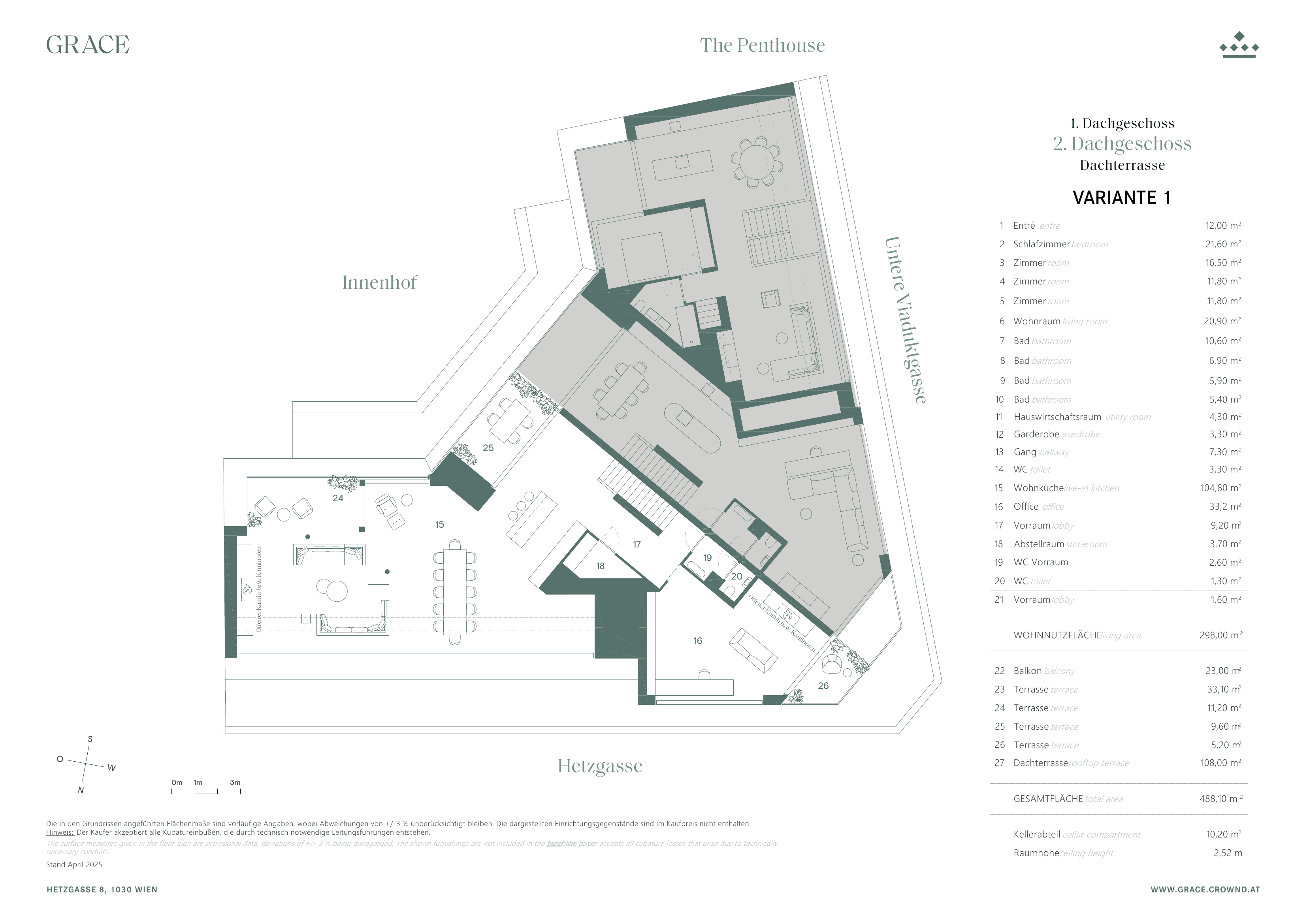 Grundriss Top 32+33 — Grace — 5 Zimmer — 298 m² — 1st attic floor / 2nd attic floor — Grundriss 2/3