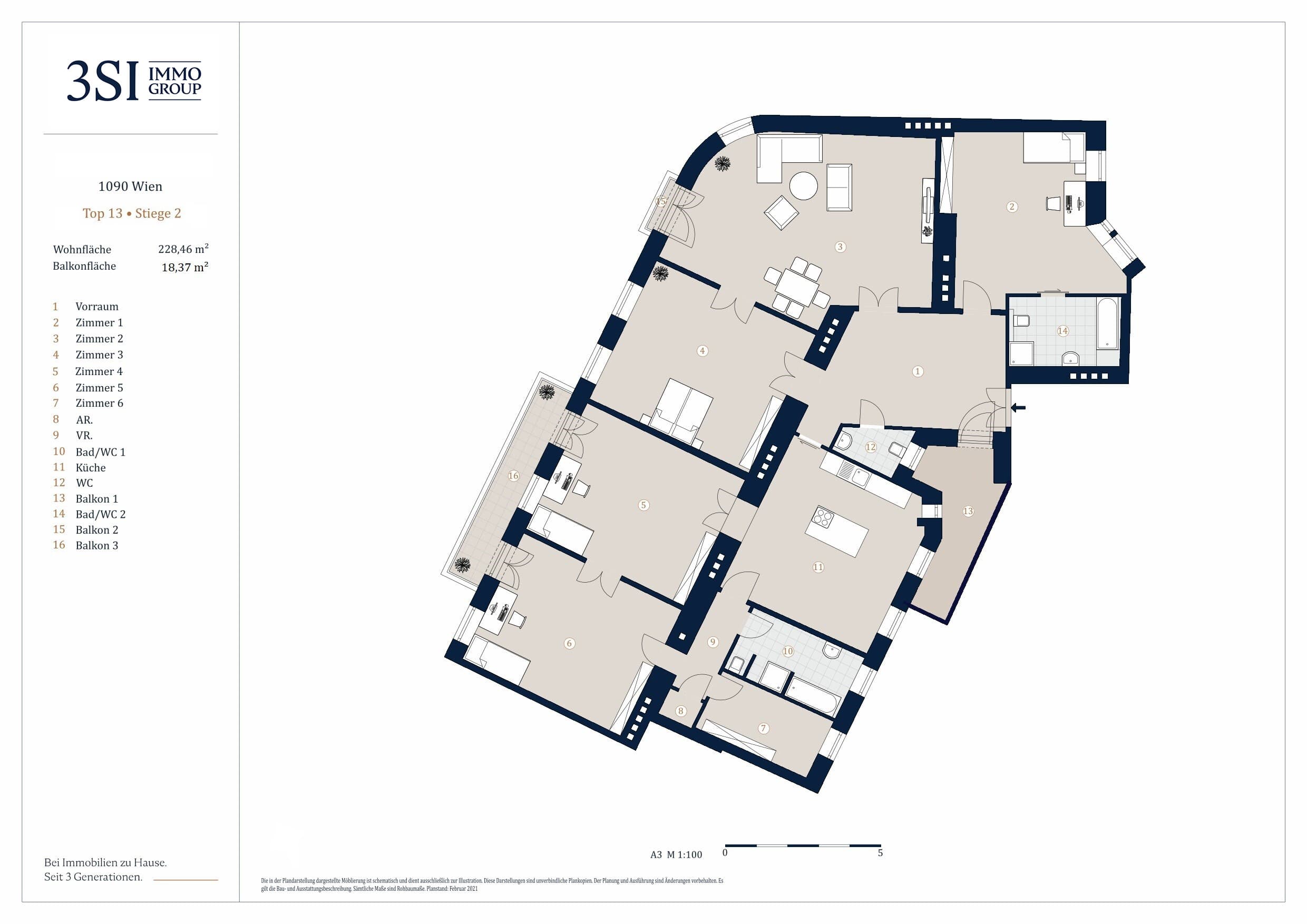 Grundriss 2/13S — Grand Park Residence — 5 Zimmer — 228,5 m² — 4th floor — Grundriss 1/20