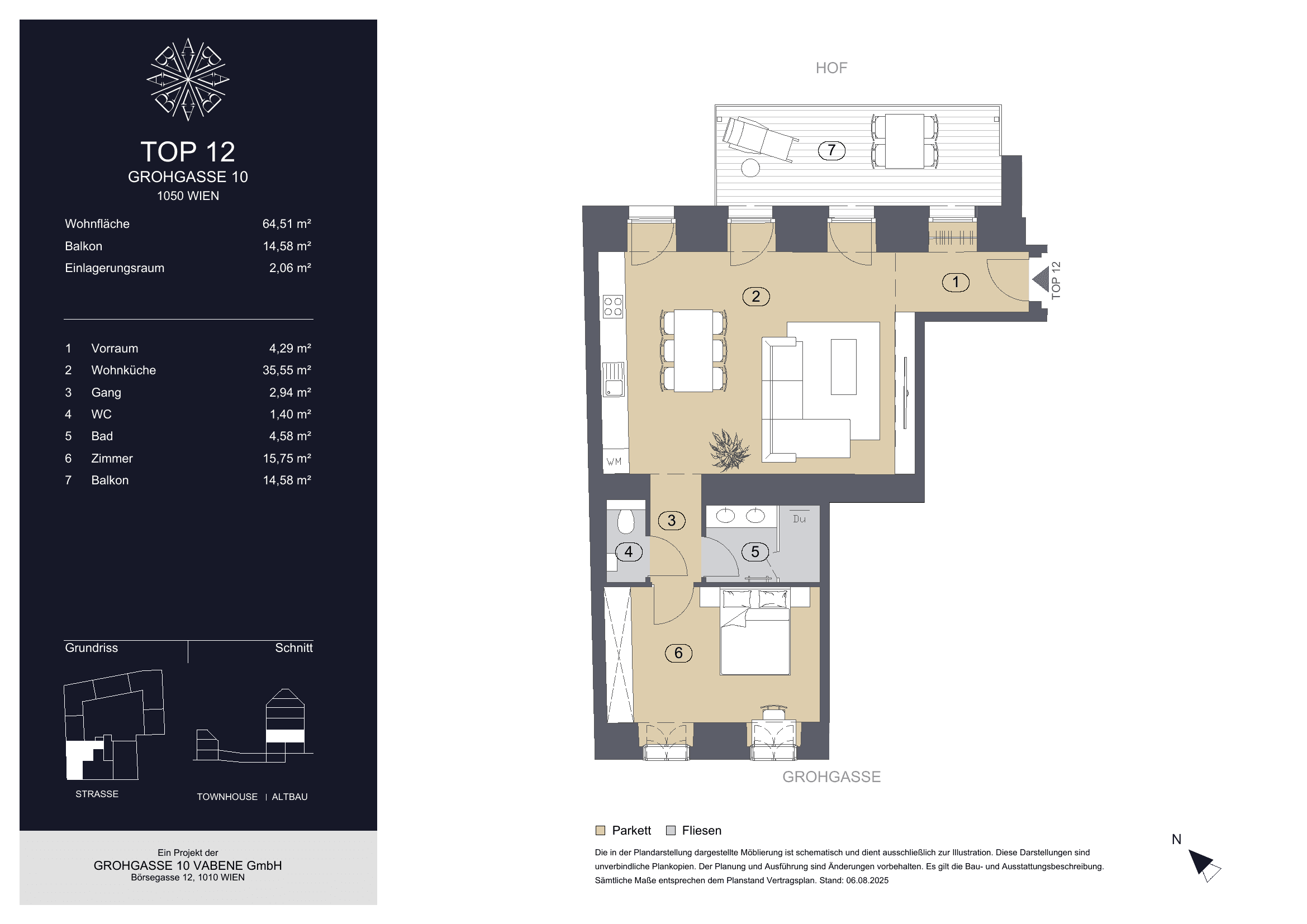 Grundriss Top 12 — Grohgasse 10 — 2 Zimmer — 64,5 m²