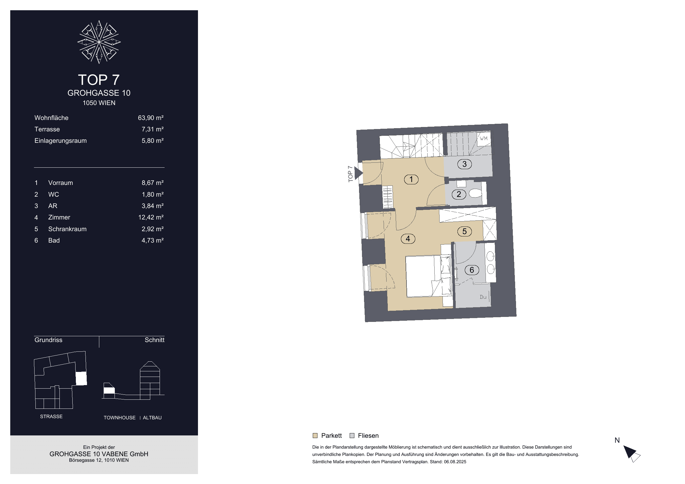 Grundriss Top 7 — Grohgasse 10 — 2 Zimmer — 63,9 m² — Grundriss 1/2