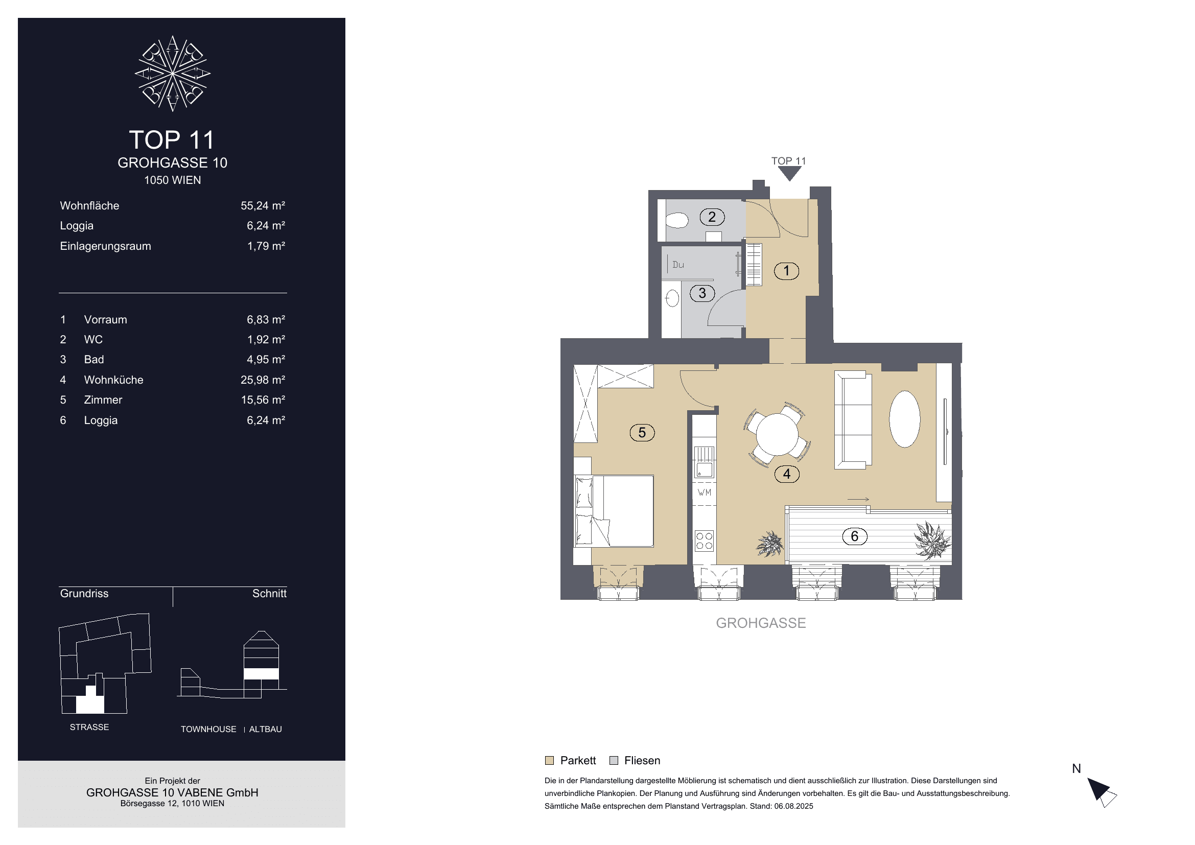 Grundriss Top 11 — Grohgasse 10 — 2 Zimmer — 55,2 m²