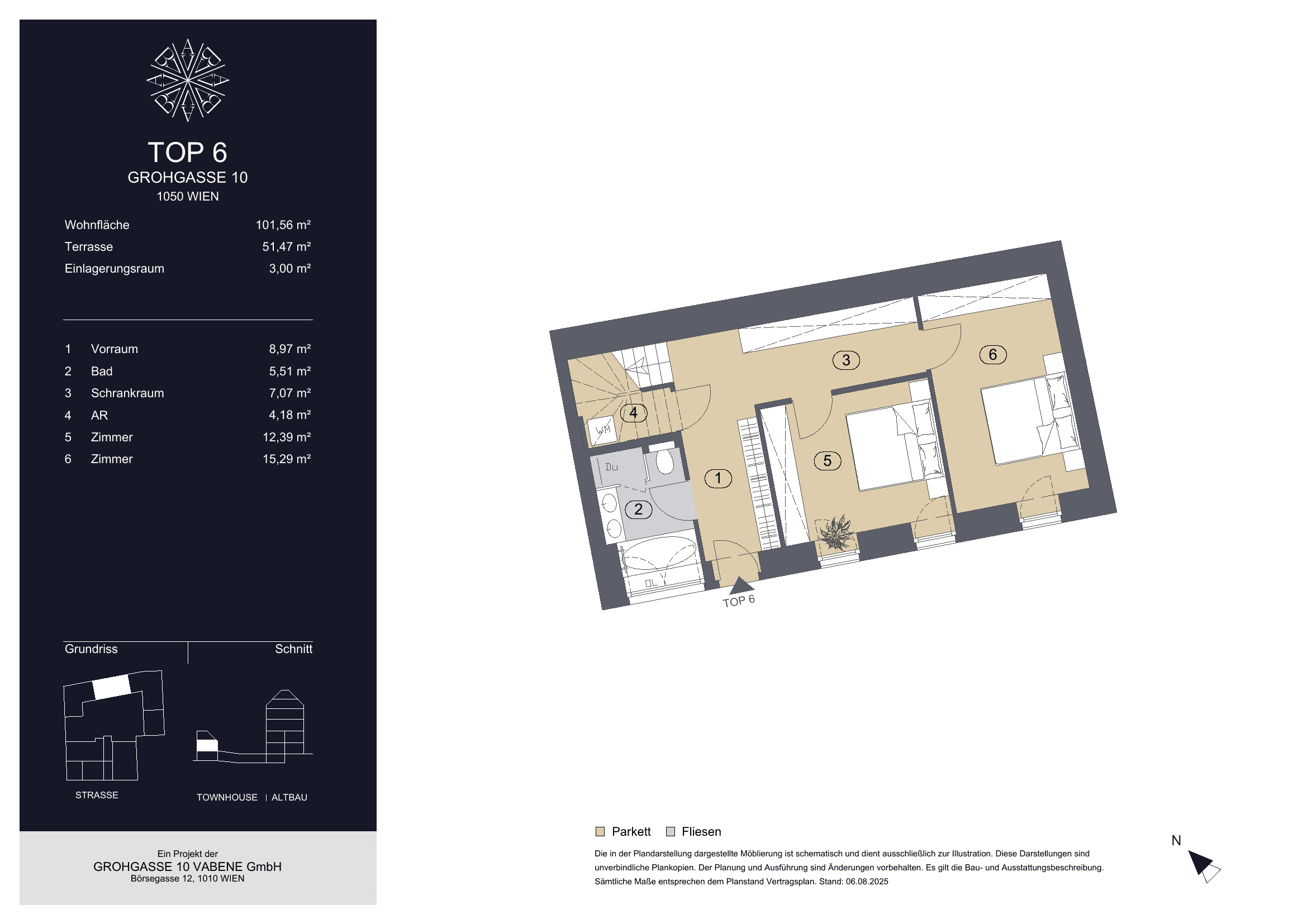 Grundriss Top 6 — Grohgasse 10 — 3 Zimmer — 101,6 m² — Grundriss 1/3