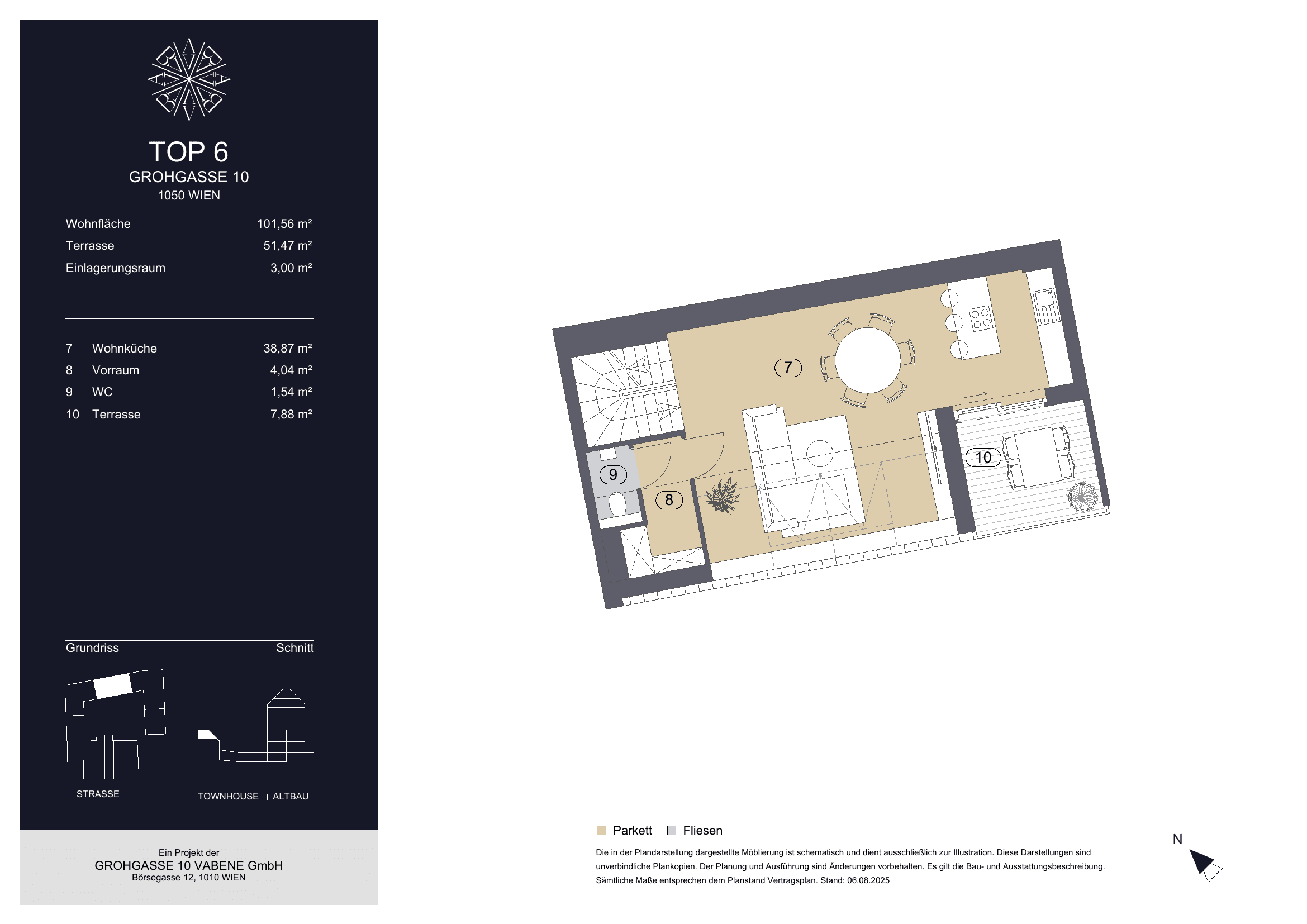 Grundriss Top 6 — Grohgasse 10 — 3 Zimmer — 101,6 m² — Grundriss 2/3