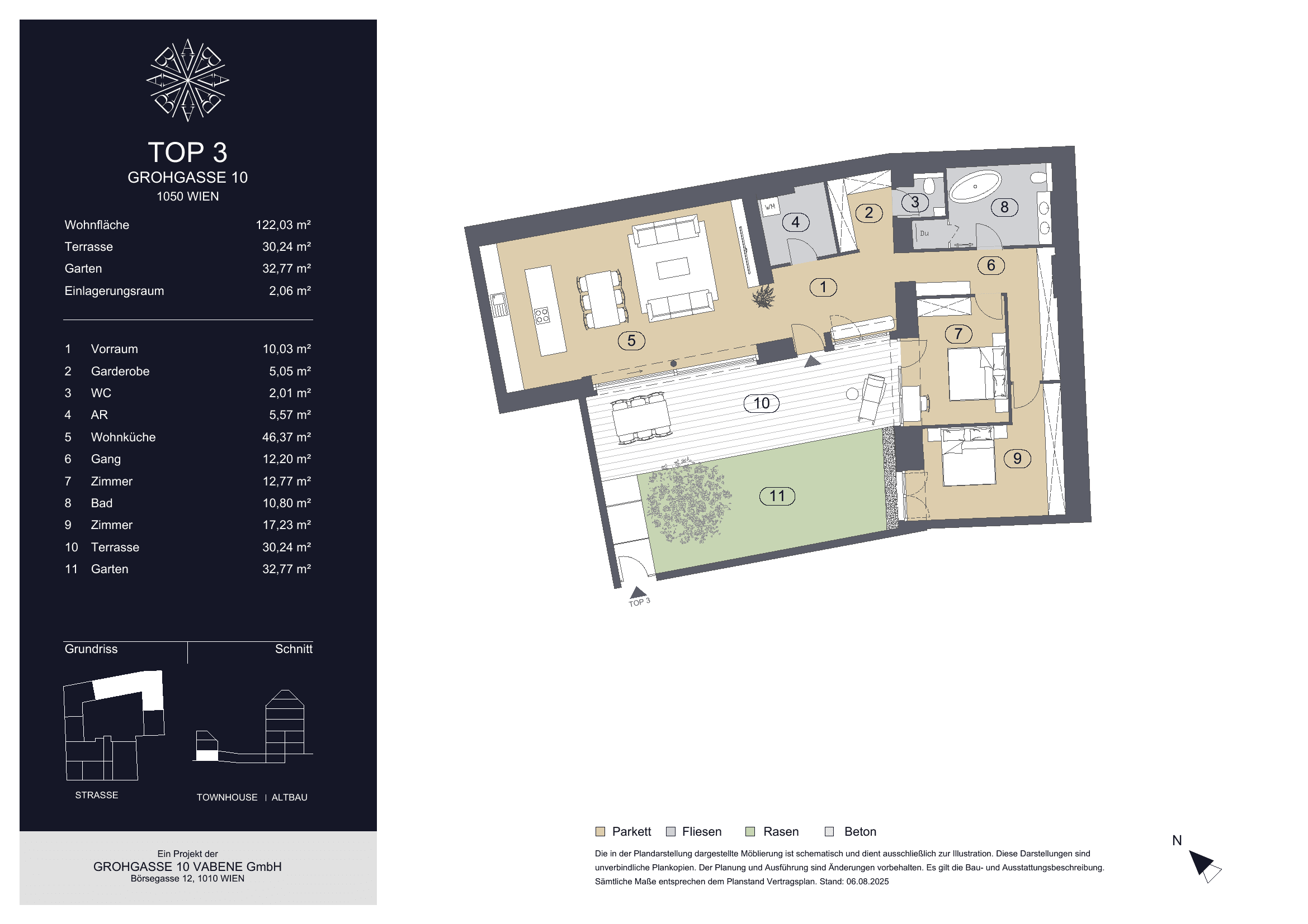 Grundriss Top 3 — Grohgasse 10 — 3 Zimmer — 122 m²