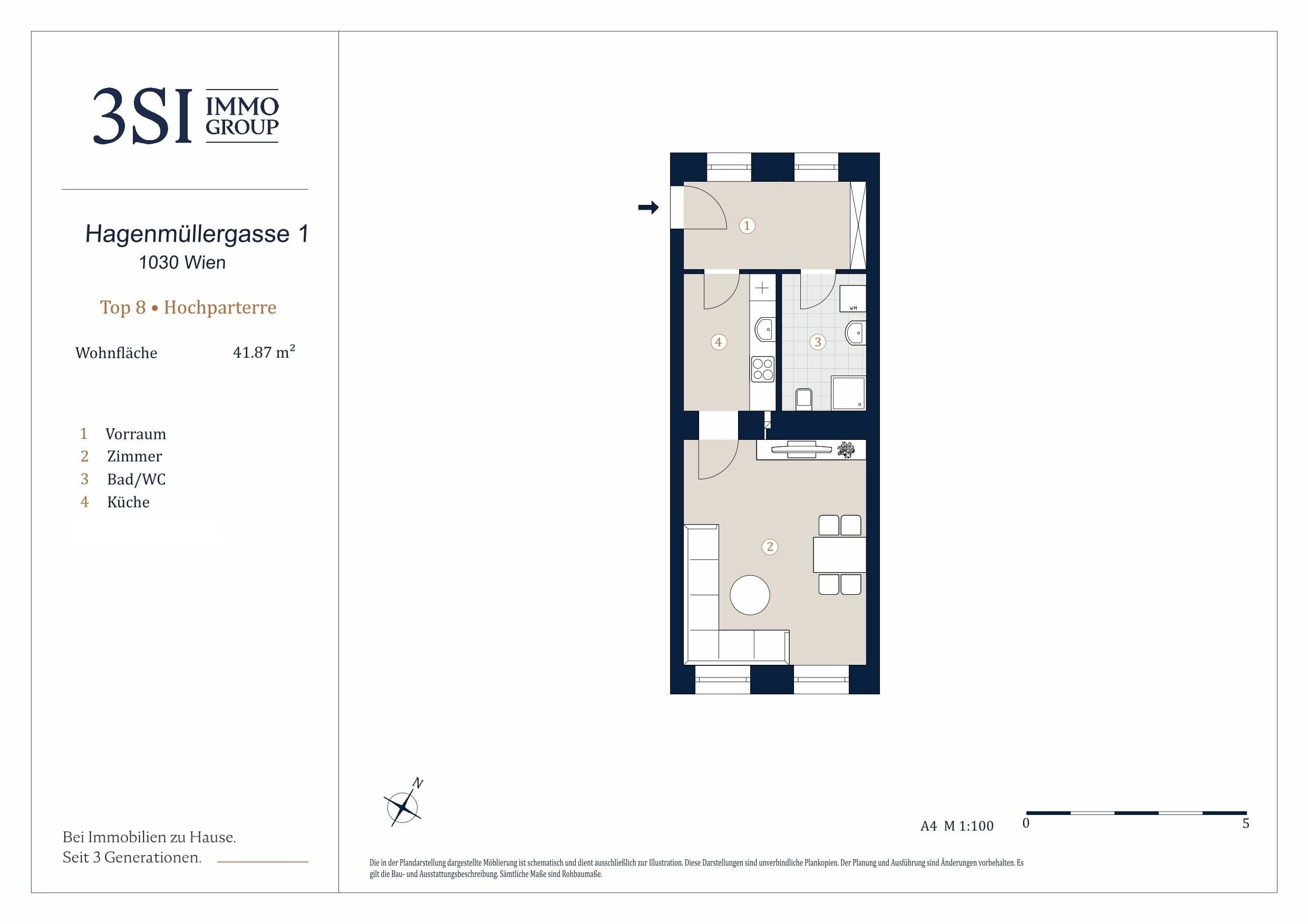 Grundriss 8 — Hagenmüllergasse 1 — 1 Zimmer — 41,9 m² — Ground floor