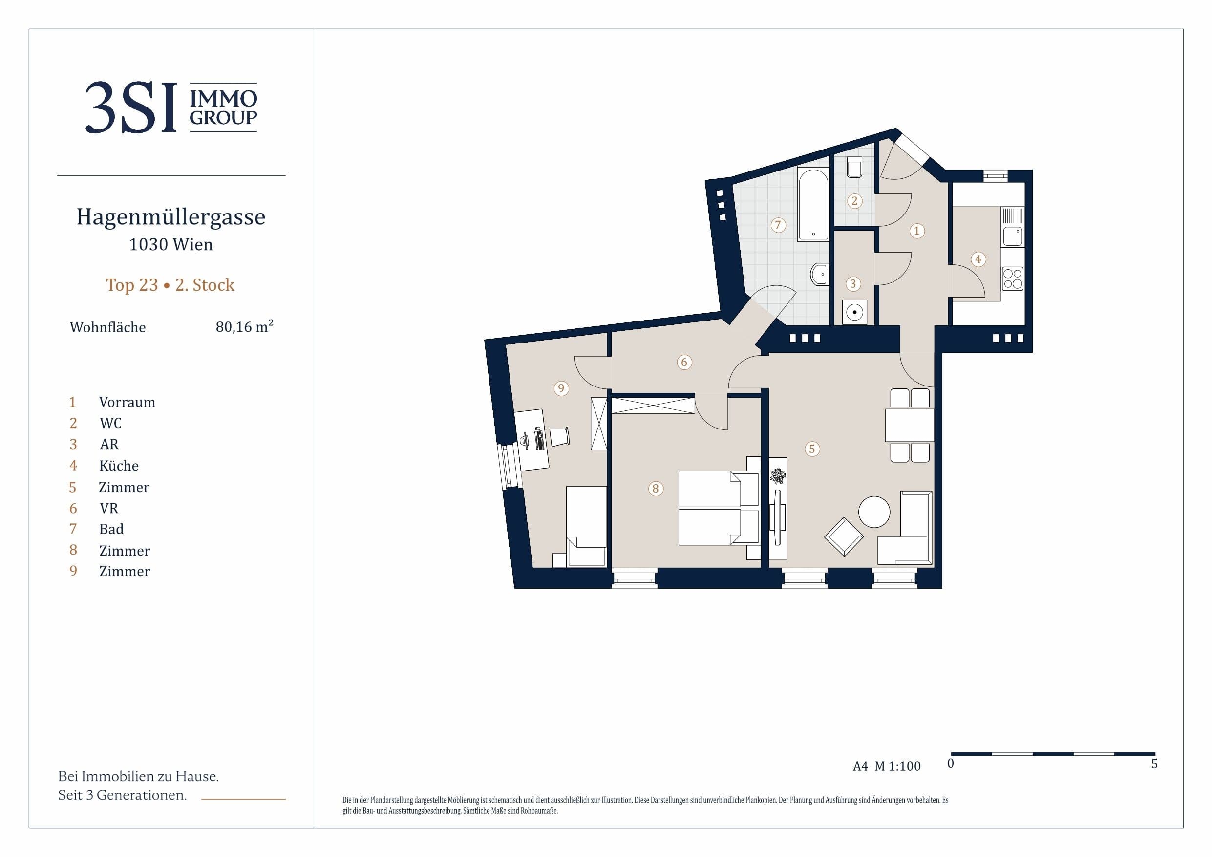 Grundriss 23 — Hagenmüllergasse 1 — 3 Zimmer — 80,2 m² — 2nd floor