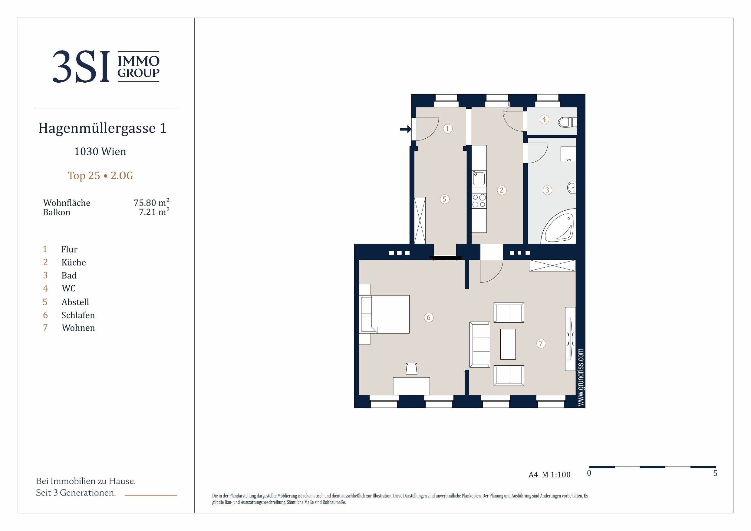 Grundriss 25 — Hagenmüllergasse 1 — 2 Zimmer — 75,8 m² — 2nd floor