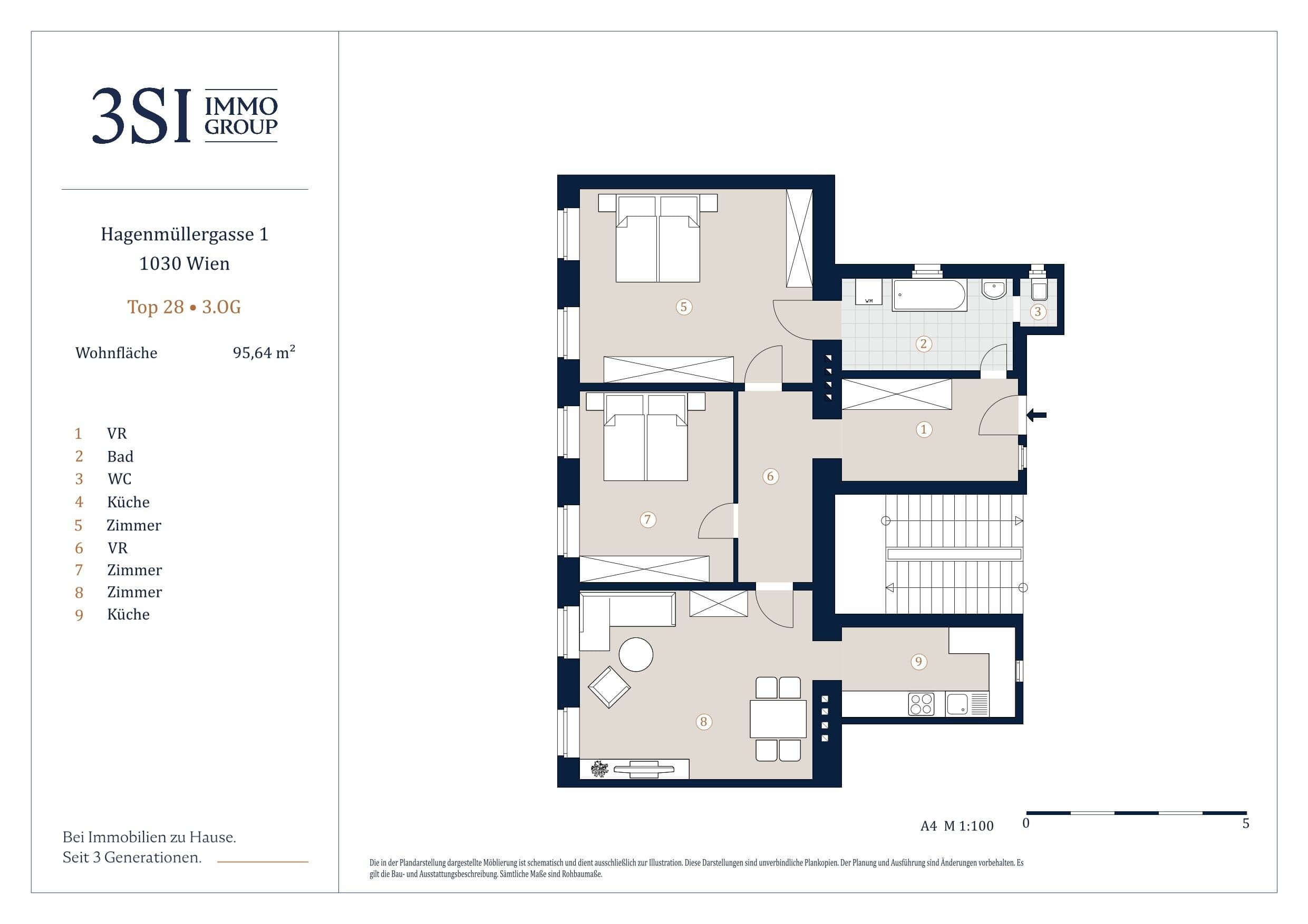 Grundriss 28 — Hagenmüllergasse 1 — 3 Zimmer — 95,6 m² — 3rd floor