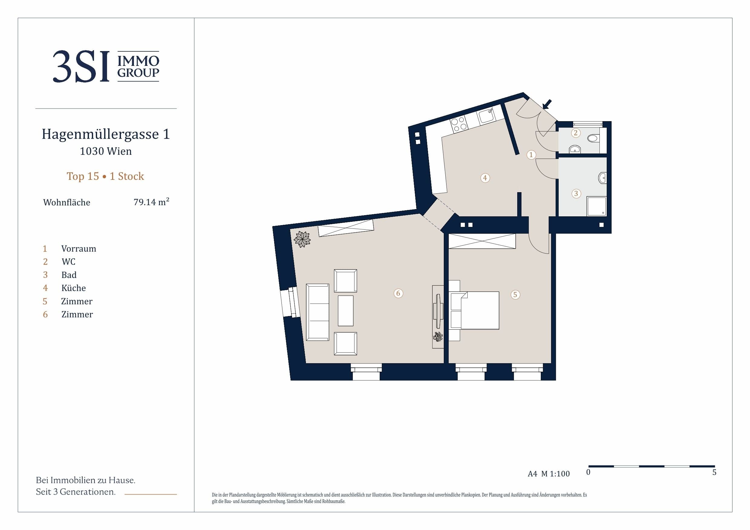 Grundriss 15 — Hagenmüllergasse 1 — 2 Zimmer — 79,1 m² — 1st floor