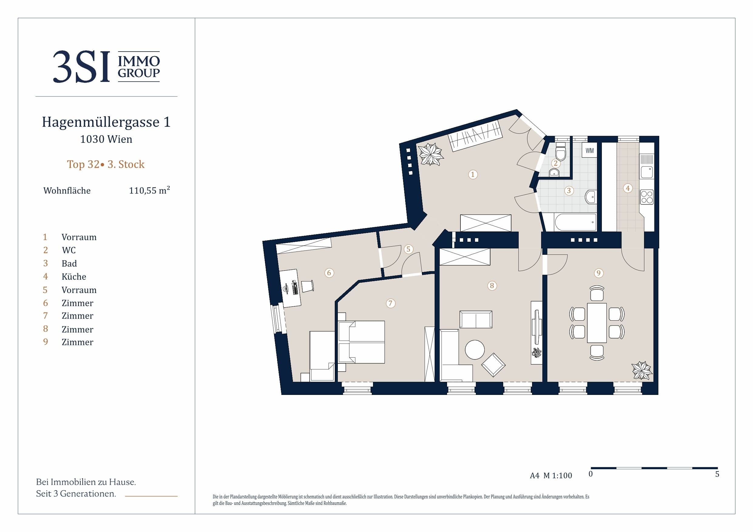 Grundriss 32 — Hagenmüllergasse 1 — 4 Zimmer — 110,6 m² — 3rd floor