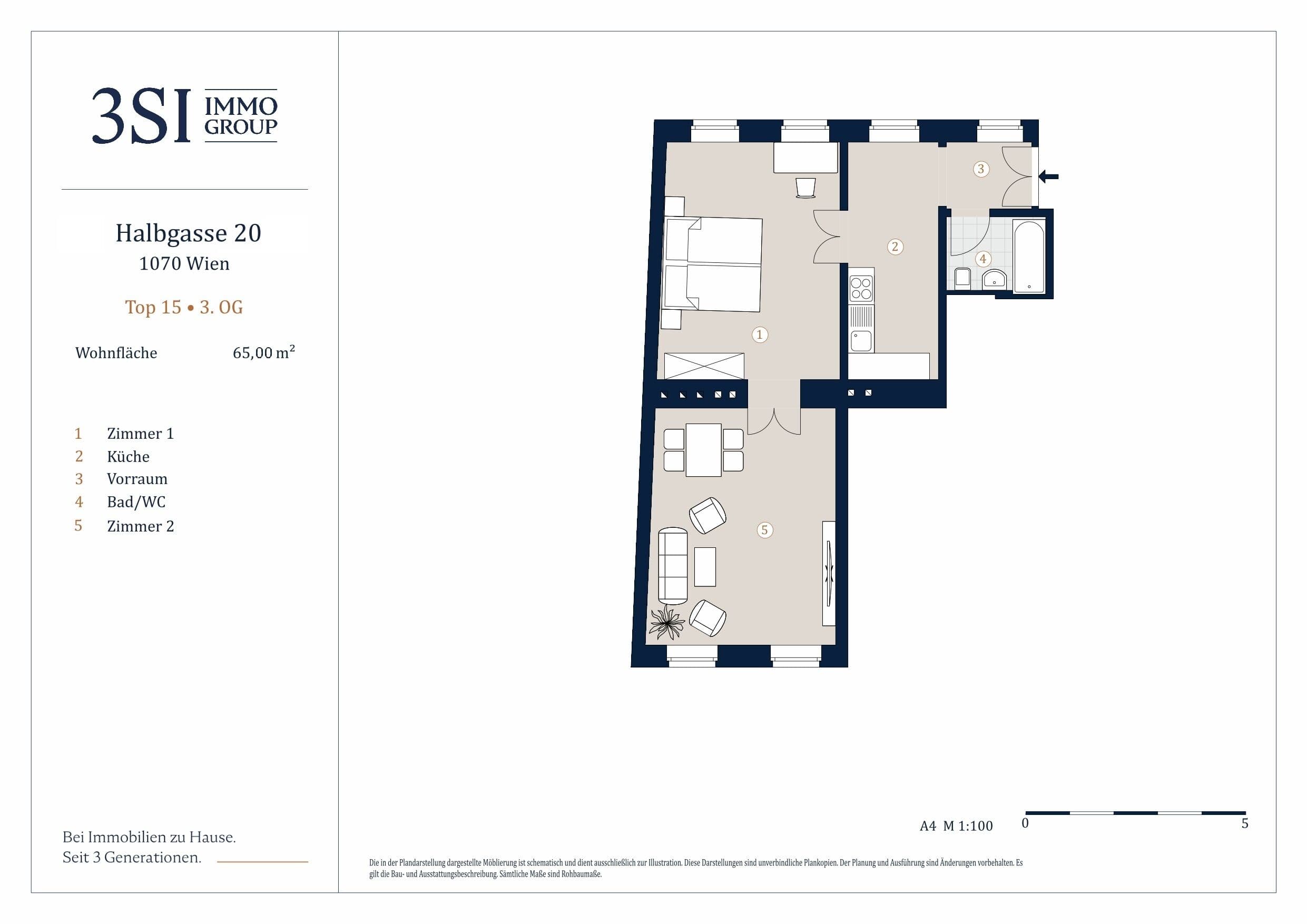 Grundriss 15 — Halbgasse 20 — 2 Zimmer — 65 m² — 3rd floor
