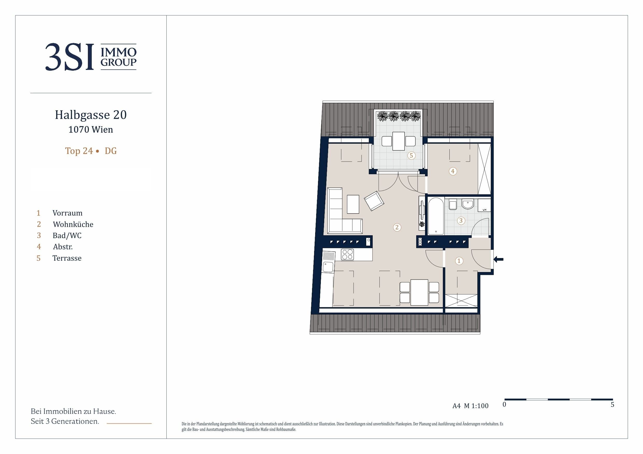 Grundriss 24 — Halbgasse 20 — 2 Zimmer — 56 m² — 2nd attic floor