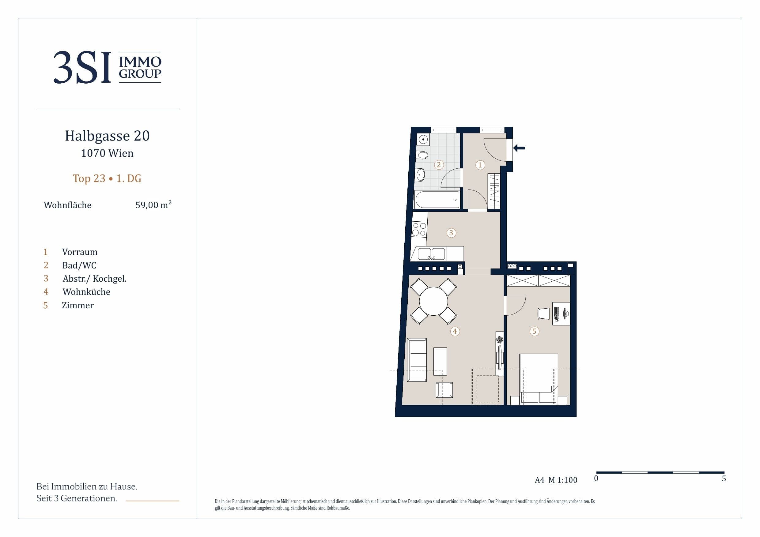 Grundriss 23 — Halbgasse 20 — 2 Zimmer — 59 m² — 1st attic floor