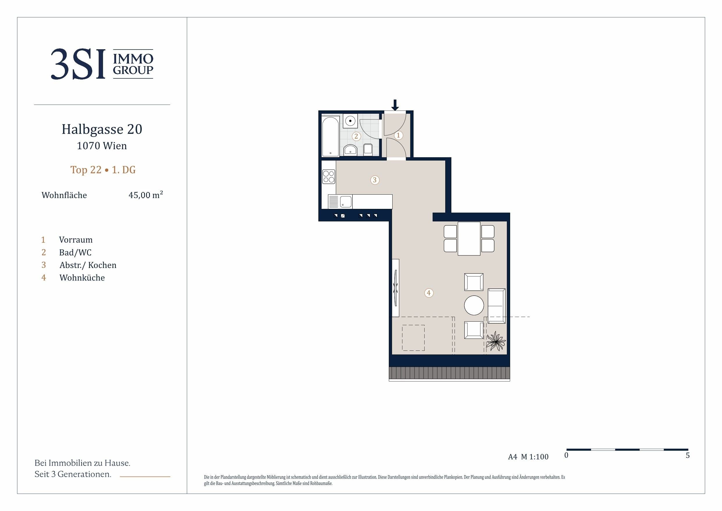 Grundriss 22 — Halbgasse 20 — 1 Zimmer — 45 m² — 1st attic floor
