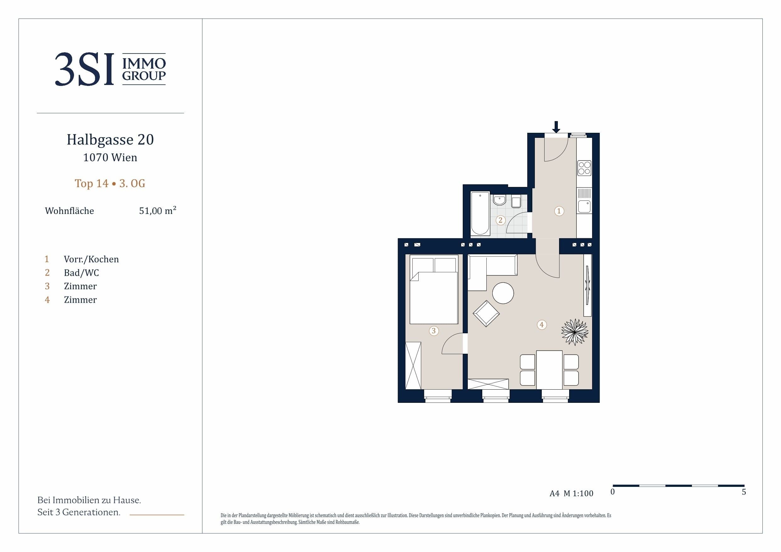 Grundriss 14 — Halbgasse 20 — 2 Zimmer — 51 m² — 3rd floor