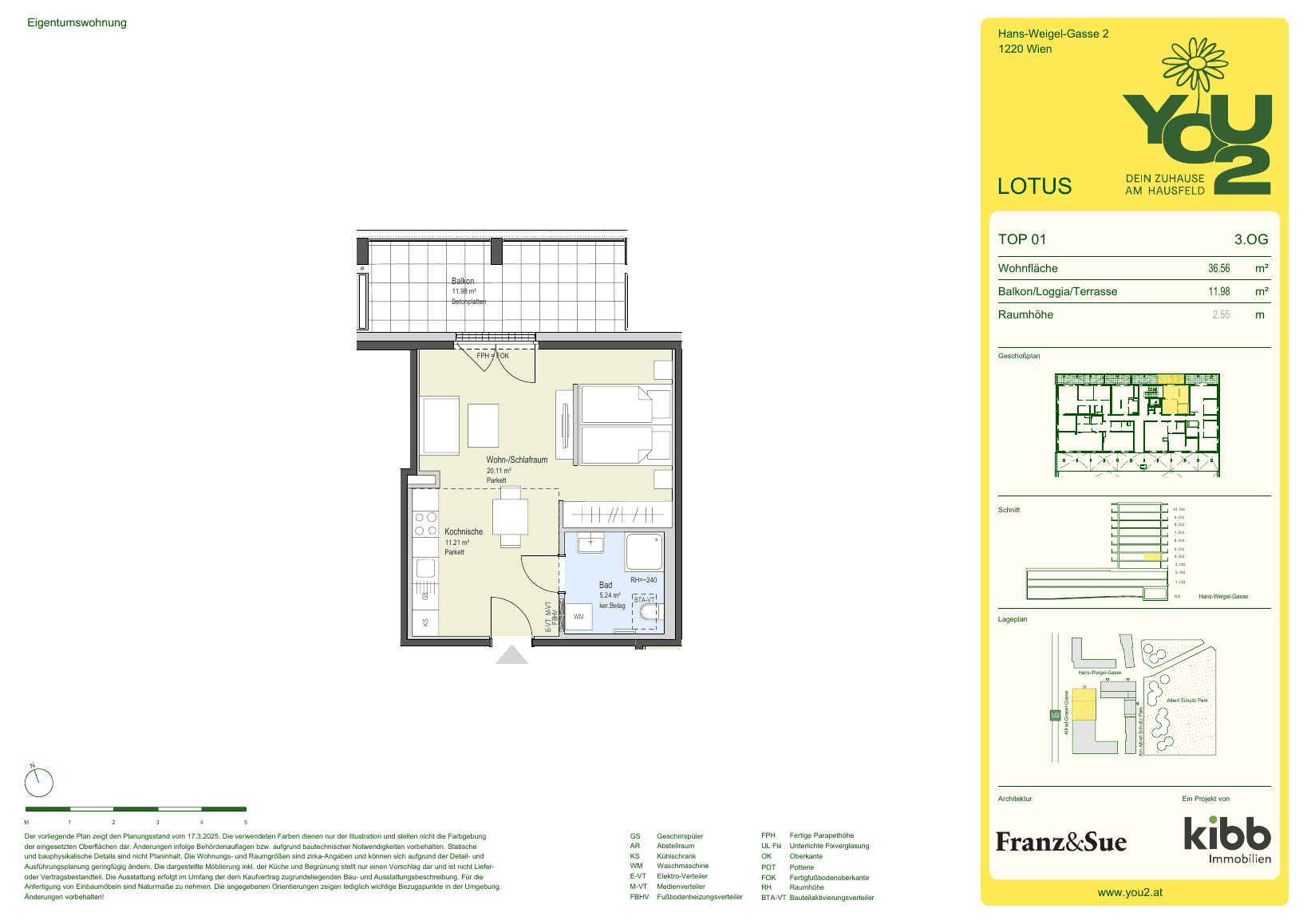 Grundriss Lotus 2 Top 1 — YOU2 - Dein Zuhause am Hausfeld — 1 Zimmer — 36,6 m² — 3rd floor — north
