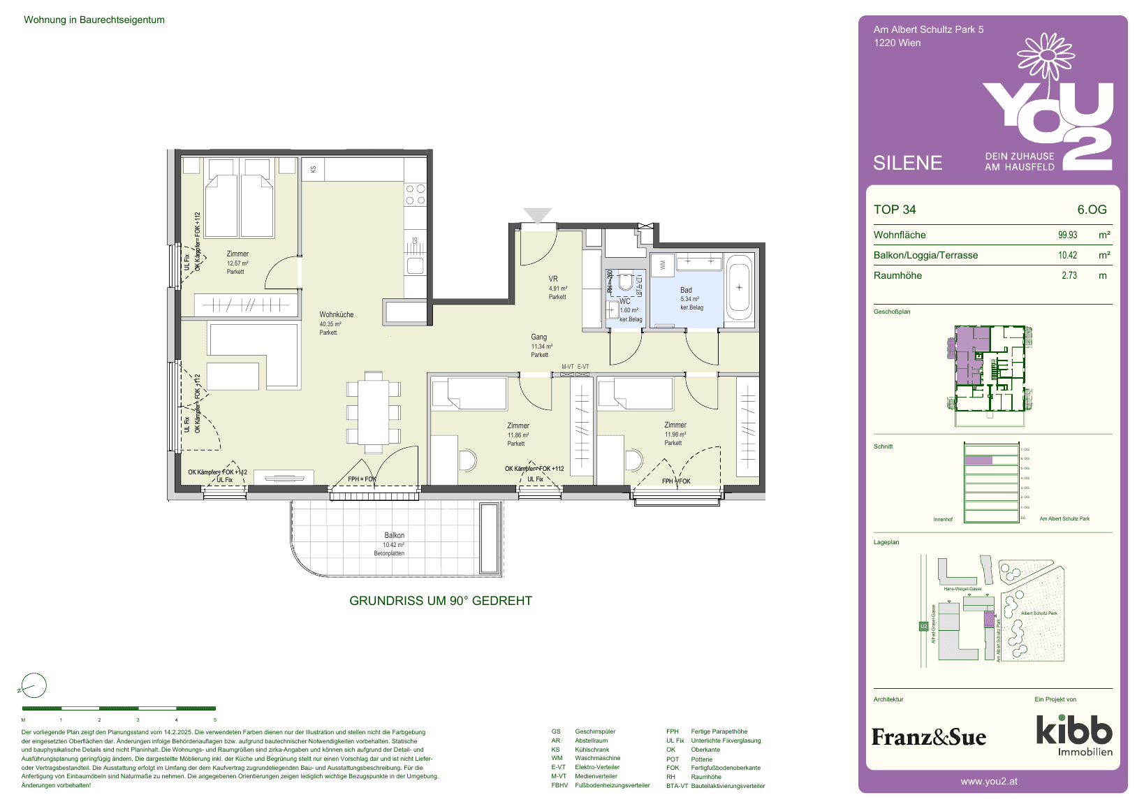 Grundriss Silene 5 Top 34 — YOU2 - Dein Zuhause am Hausfeld — 4 Zimmer — 99,9 m² — 6th floor — west