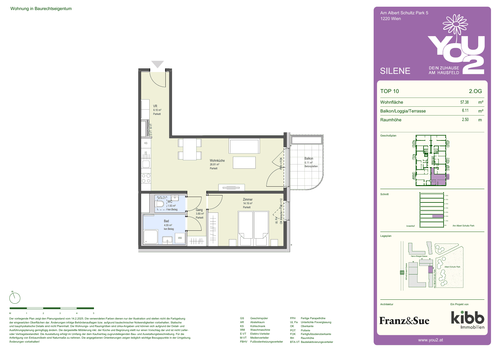 Grundriss Silene 5 Top 10 — YOU2 - Dein Zuhause am Hausfeld — 2 Zimmer — 57,4 m² — 2nd floor — east