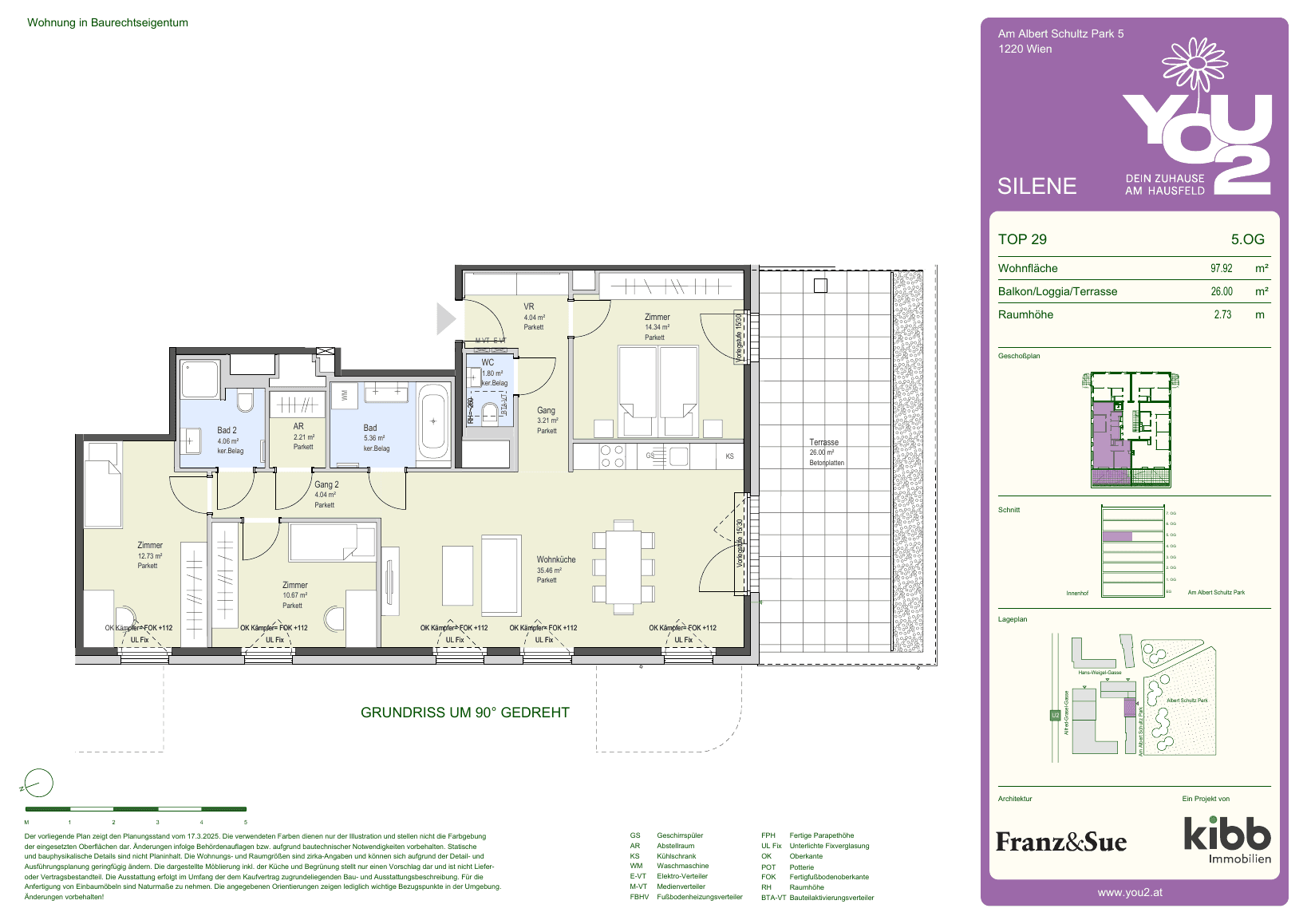 Grundriss Silene 5 Top 29 — YOU2 - Dein Zuhause am Hausfeld — 4 Zimmer — 97,9 m² — 5th floor — south