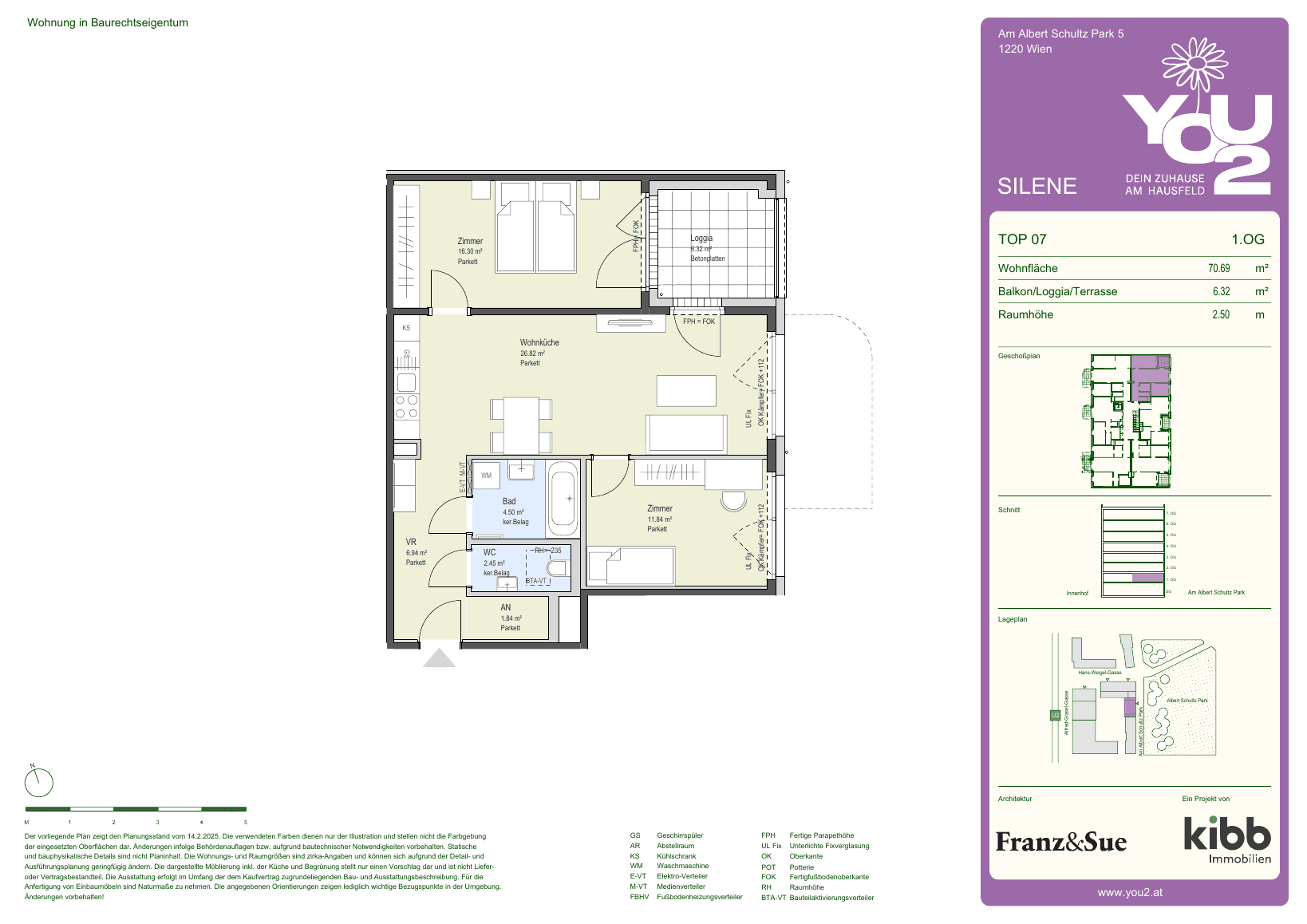 Grundriss Silene 5 Top 7 — YOU2 - Dein Zuhause am Hausfeld — 3 Zimmer — 70,7 m² — 1st floor — east