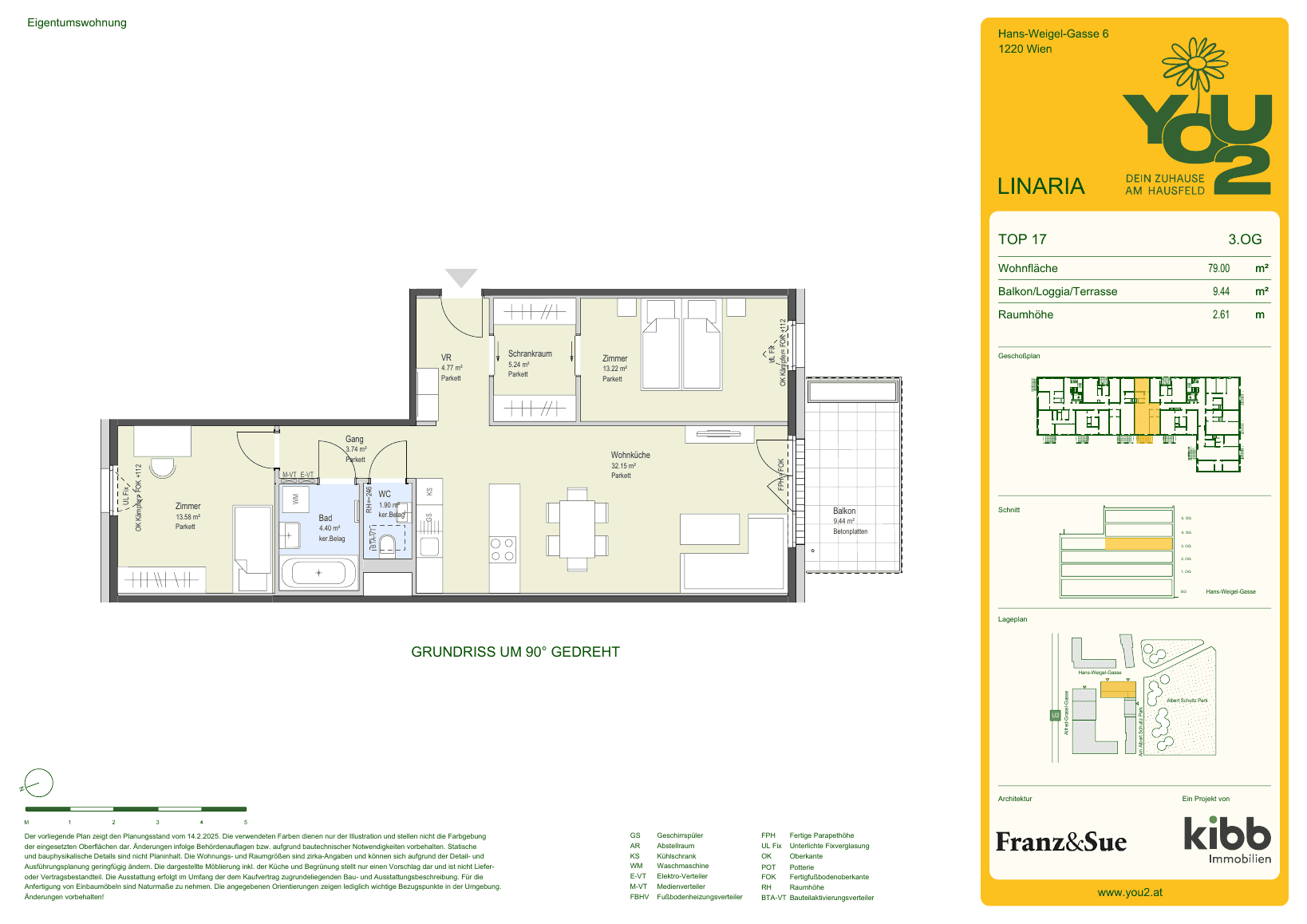Grundriss Linaria 6 Top 17 — YOU2 - Dein Zuhause am Hausfeld — 3 Zimmer — 79 m² — 3rd floor — south