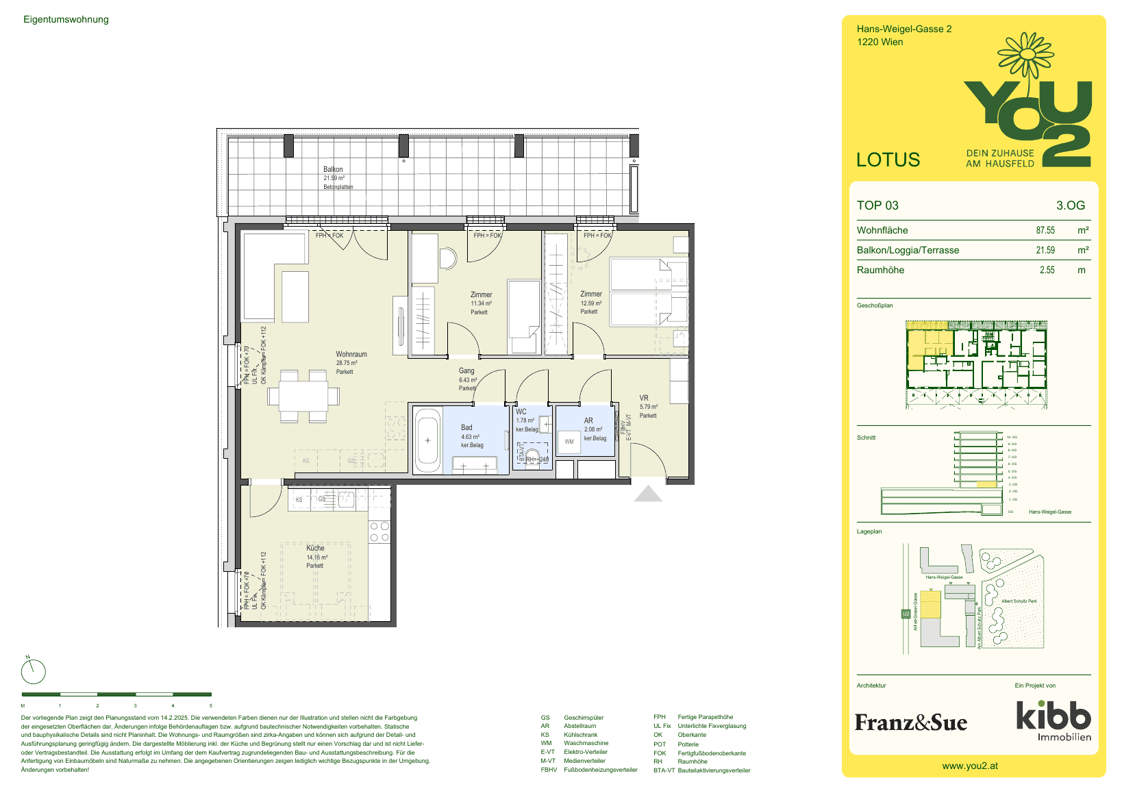 Grundriss Lotus 2 Top 3 — YOU2 - Dein Zuhause am Hausfeld — 3 Zimmer — 87,6 m² — 3rd floor — north