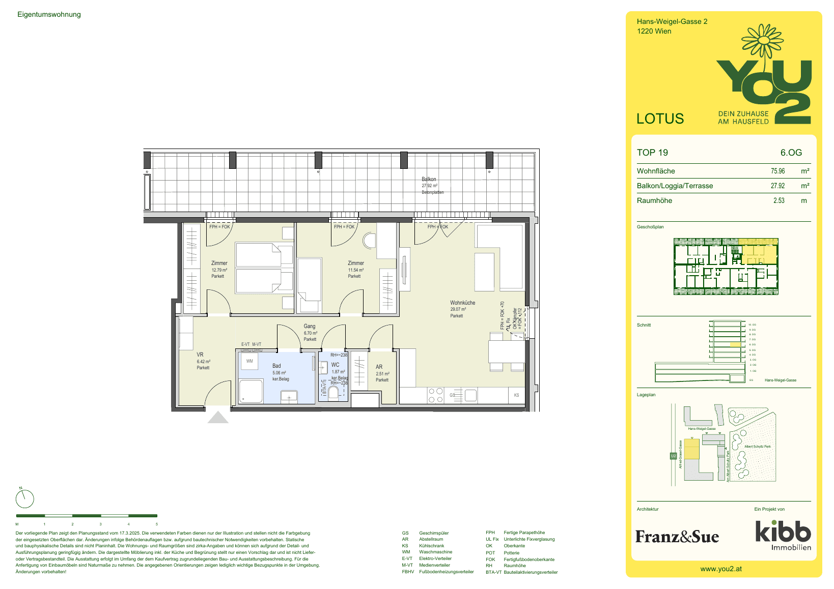 Grundriss Lotus 2 Top 19 — YOU2 - Dein Zuhause am Hausfeld — 3 Zimmer — 76 m² — 6th floor — north