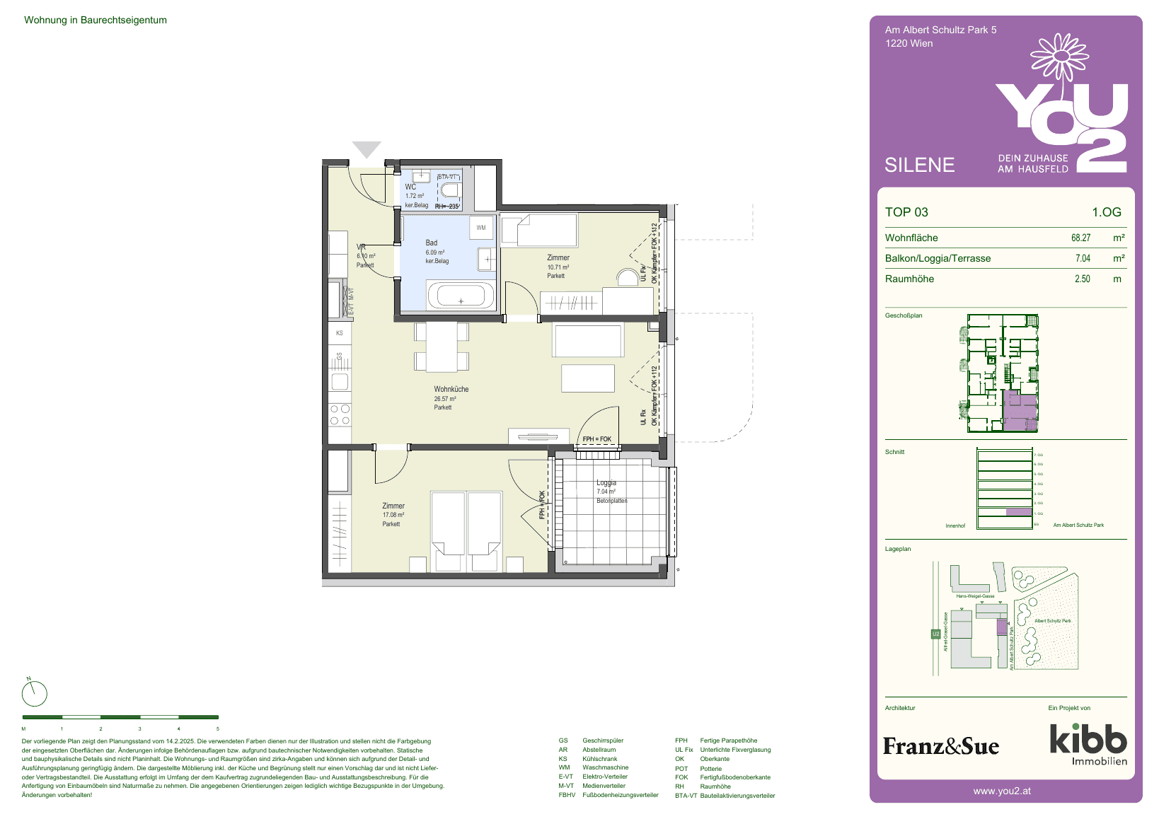Grundriss Silene 5 Top 3 — YOU2 - Dein Zuhause am Hausfeld — 3 Zimmer — 68,3 m² — 1st floor — east
