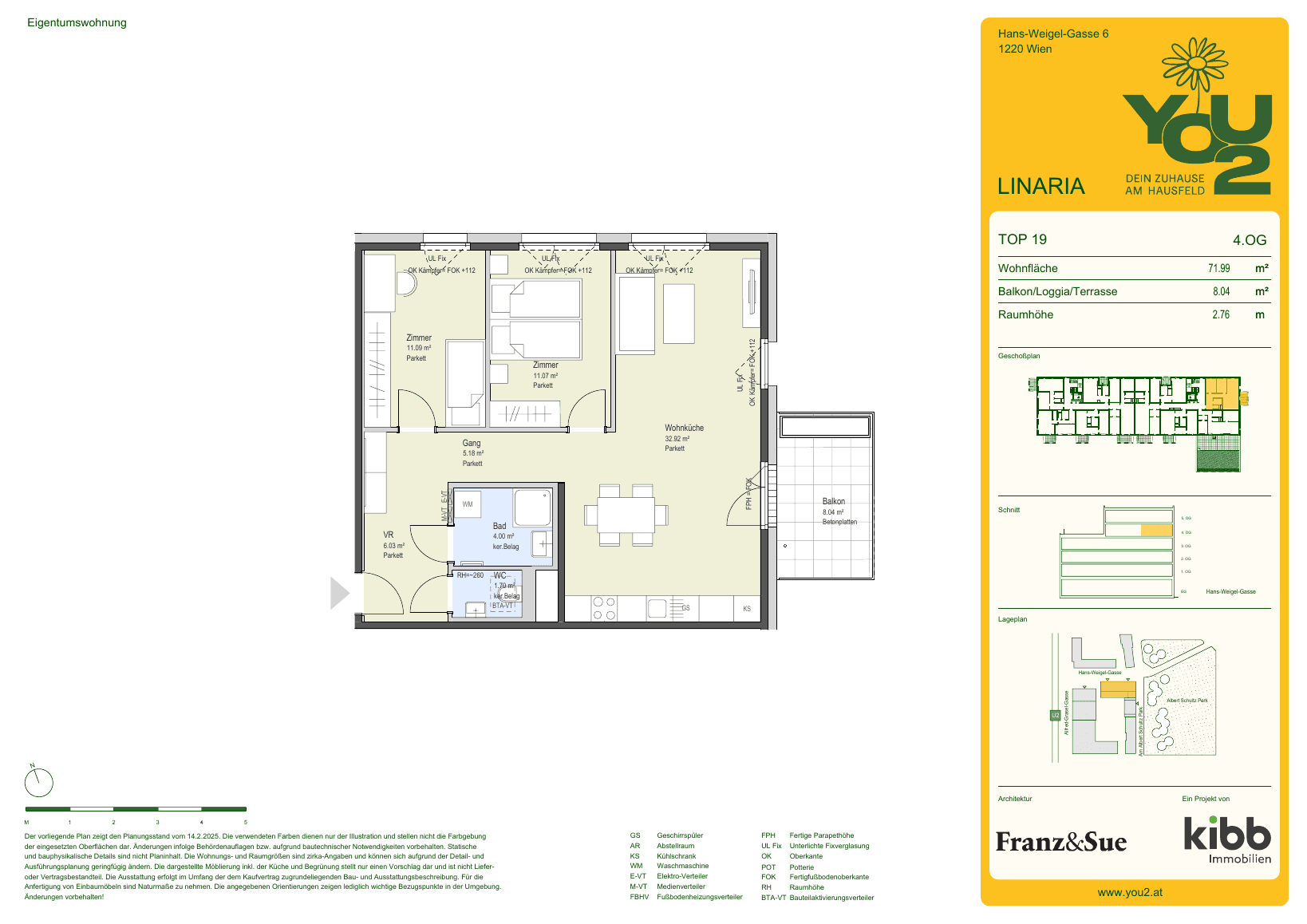 Grundriss Linaria 6 Top 19 — YOU2 - Dein Zuhause am Hausfeld — 3 Zimmer — 72 m² — 4th floor — east