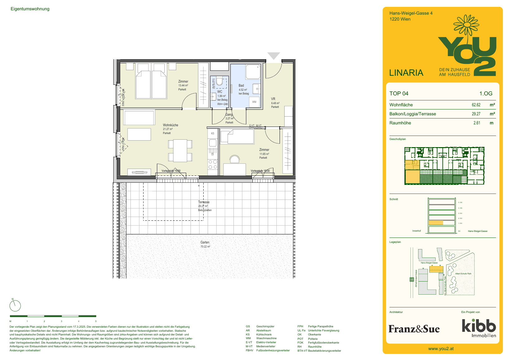 Grundriss Linaria 4 Top 4 — YOU2 - Dein Zuhause am Hausfeld — 3 Zimmer — 62,6 m² — 1st floor — south