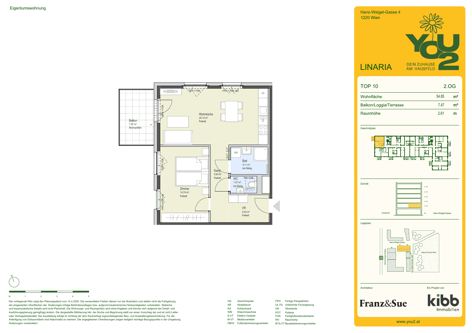 Grundriss Linaria 4 Top 10 — YOU2 - Dein Zuhause am Hausfeld — 2 Zimmer — 54,9 m² — 2nd floor — west