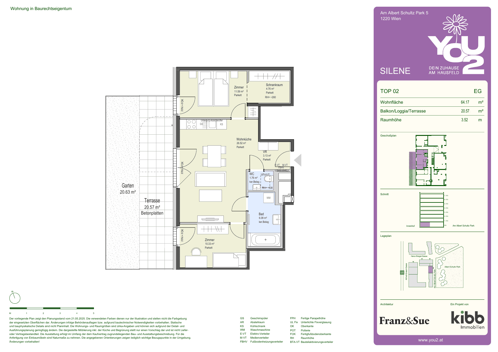 Grundriss Silene 5 Top 2 — YOU2 - Dein Zuhause am Hausfeld — 3 Zimmer — 64,2 m² — Ground floor — west