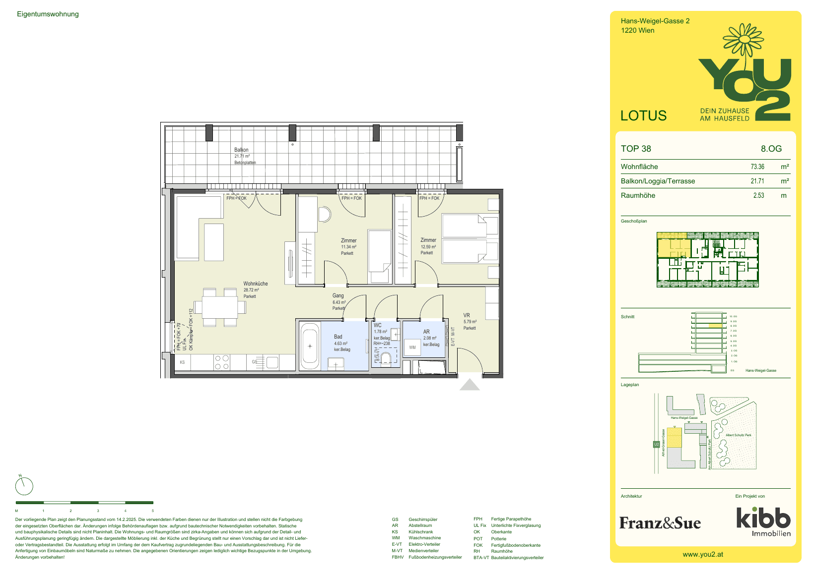 Grundriss Lotus 2 Top 38 — YOU2 - Dein Zuhause am Hausfeld — 3 Zimmer — 73,4 m² — 8th floor — north