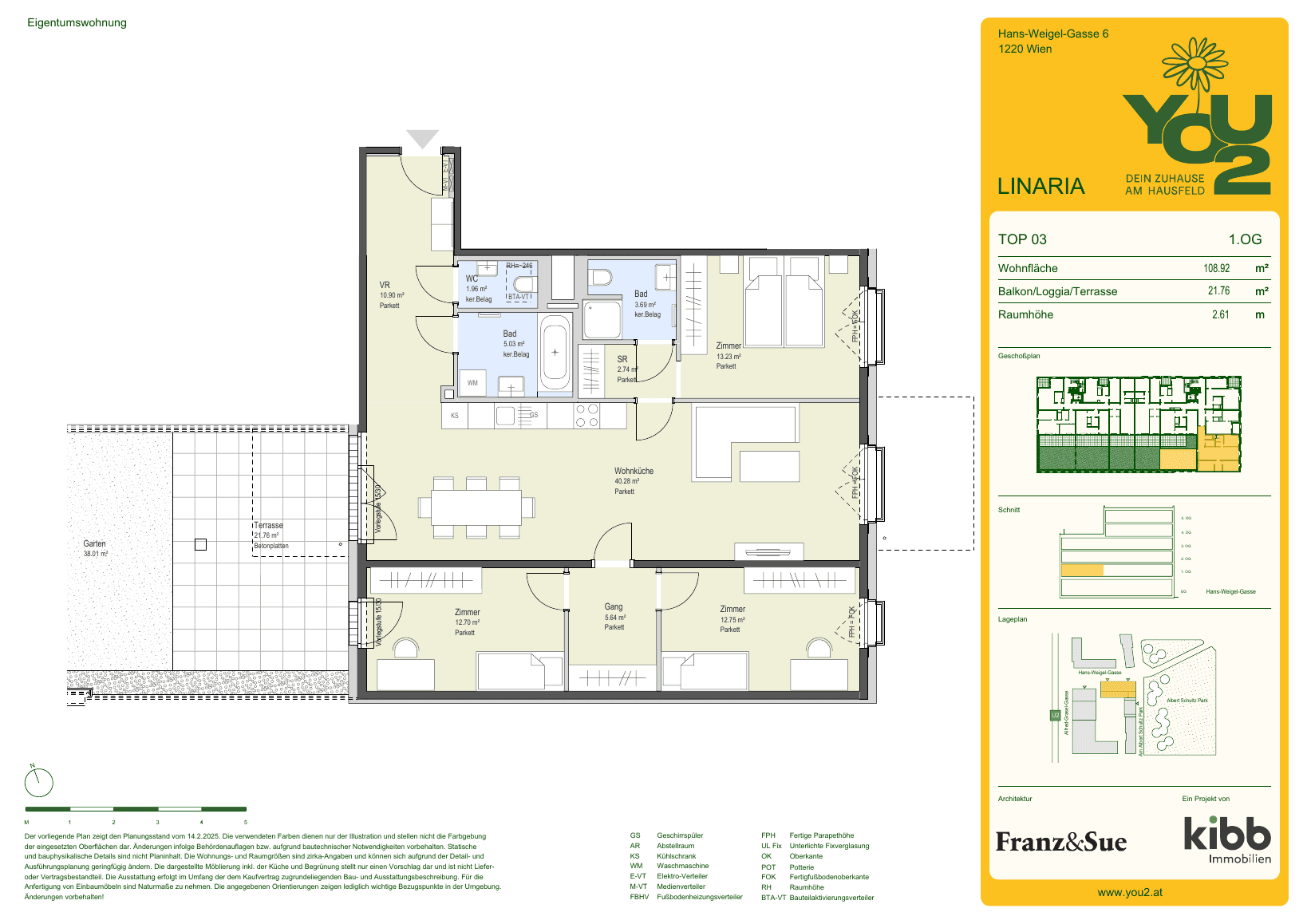 Grundriss Linaria 6 Top 3 — YOU2 - Dein Zuhause am Hausfeld — 4 Zimmer — 108,9 m² — 1st floor — west